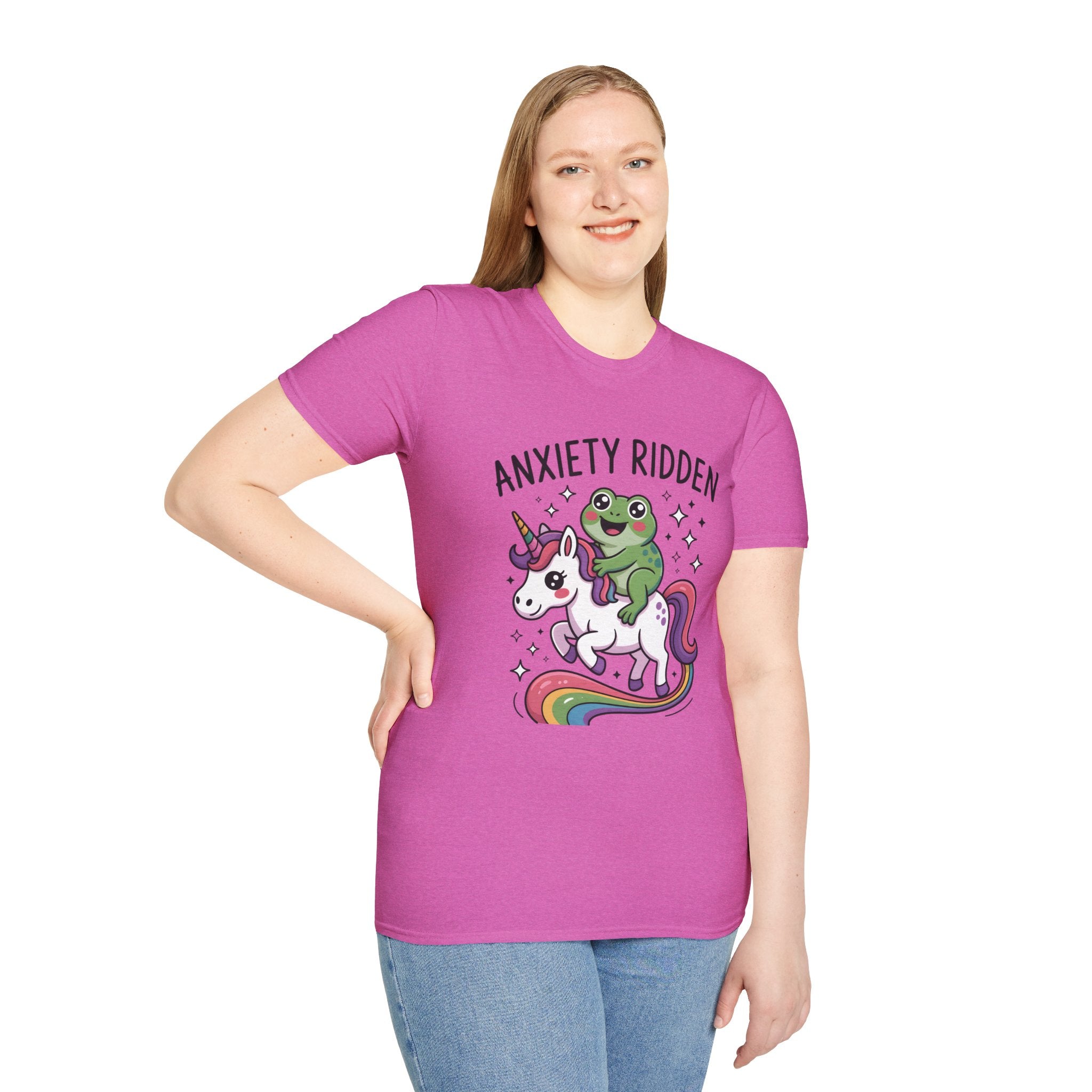 Anxiety Ridden Frog on Unicorn T-Shirt — Cute Mental Health Awareness Graphic Tee