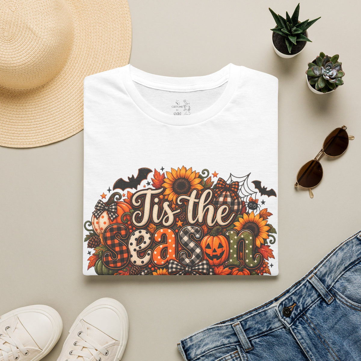 Halloween T-Shirt — "Tis the Season" Pumpkin & Sunflower Fall Graphic