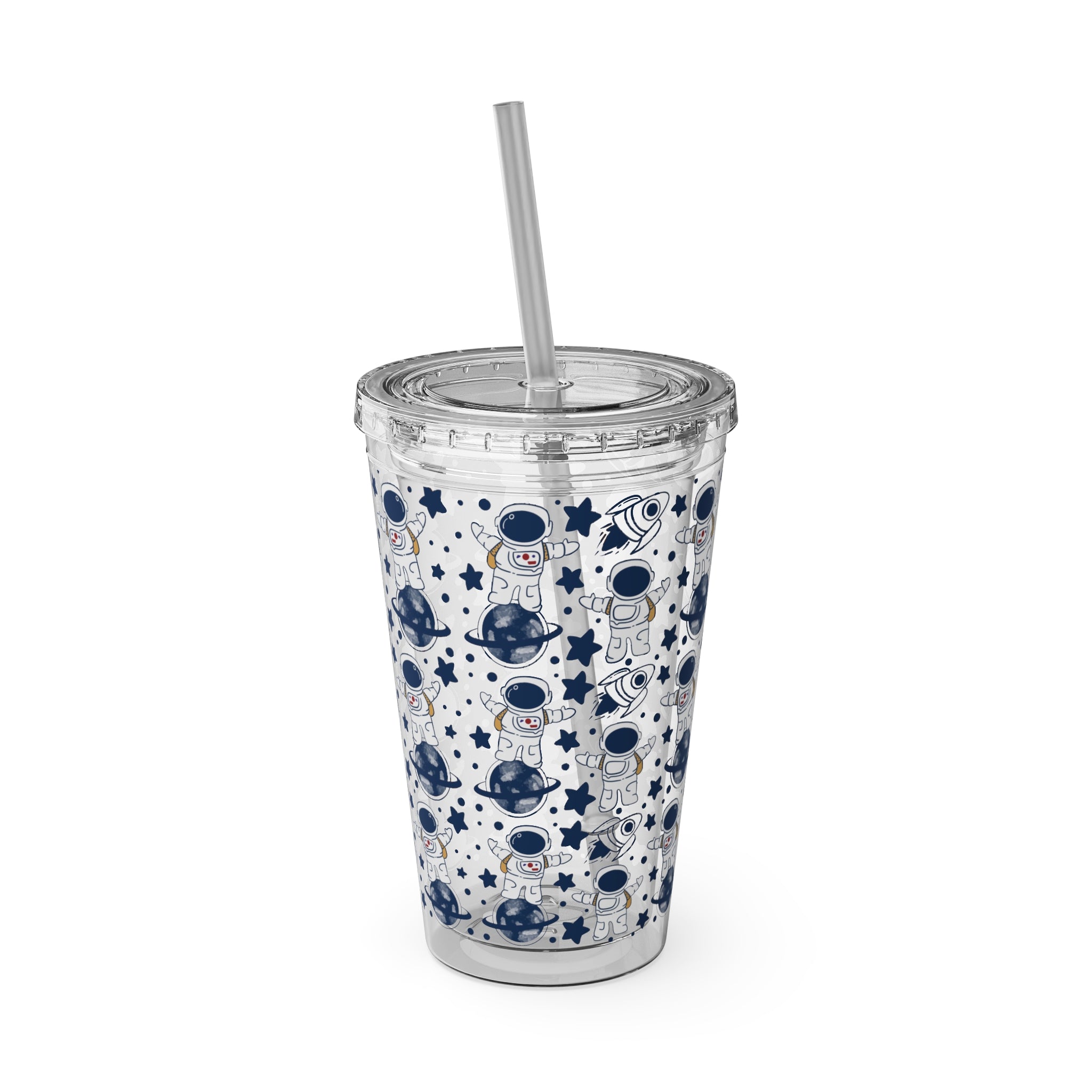 Astronaut Pattern 16oz Tumbler with Straw — Space Stars Drink Cup