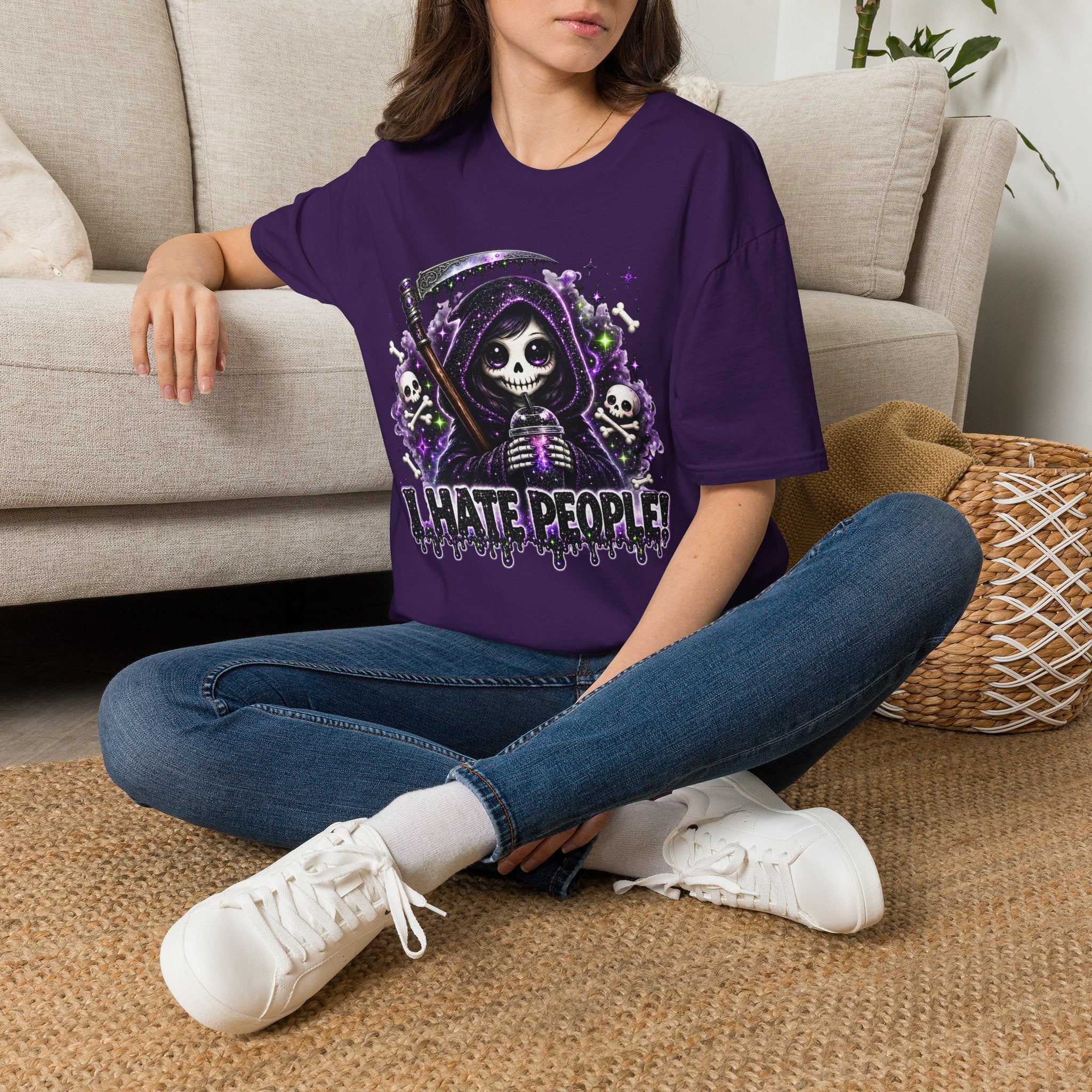 Grim Reaper Tee — 'I Hate People' Gothic Skull Shirt