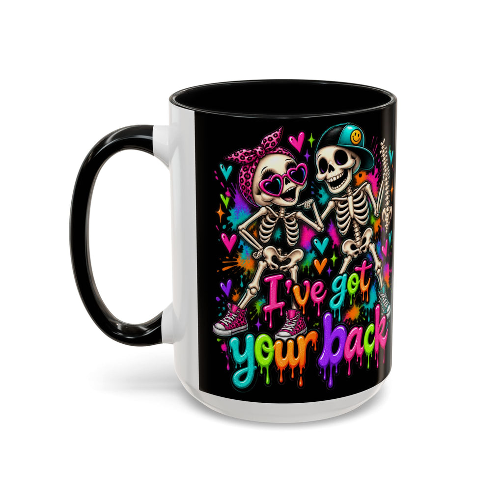 "I’ve Got Your Back" Skeleton Coffee Mug — Colorful Gothic Accent 11/15oz