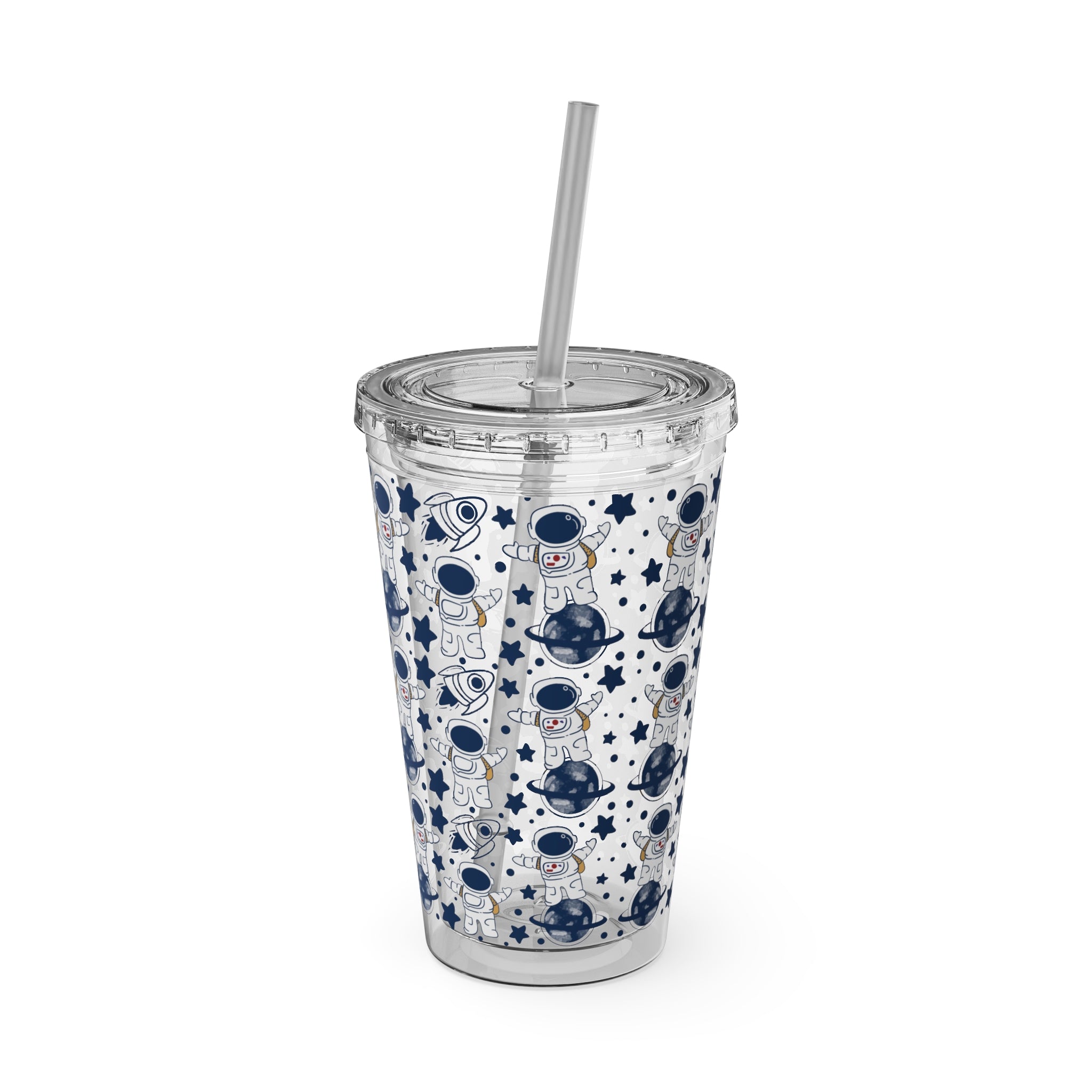 Astronaut Pattern 16oz Tumbler with Straw — Space Stars Drink Cup