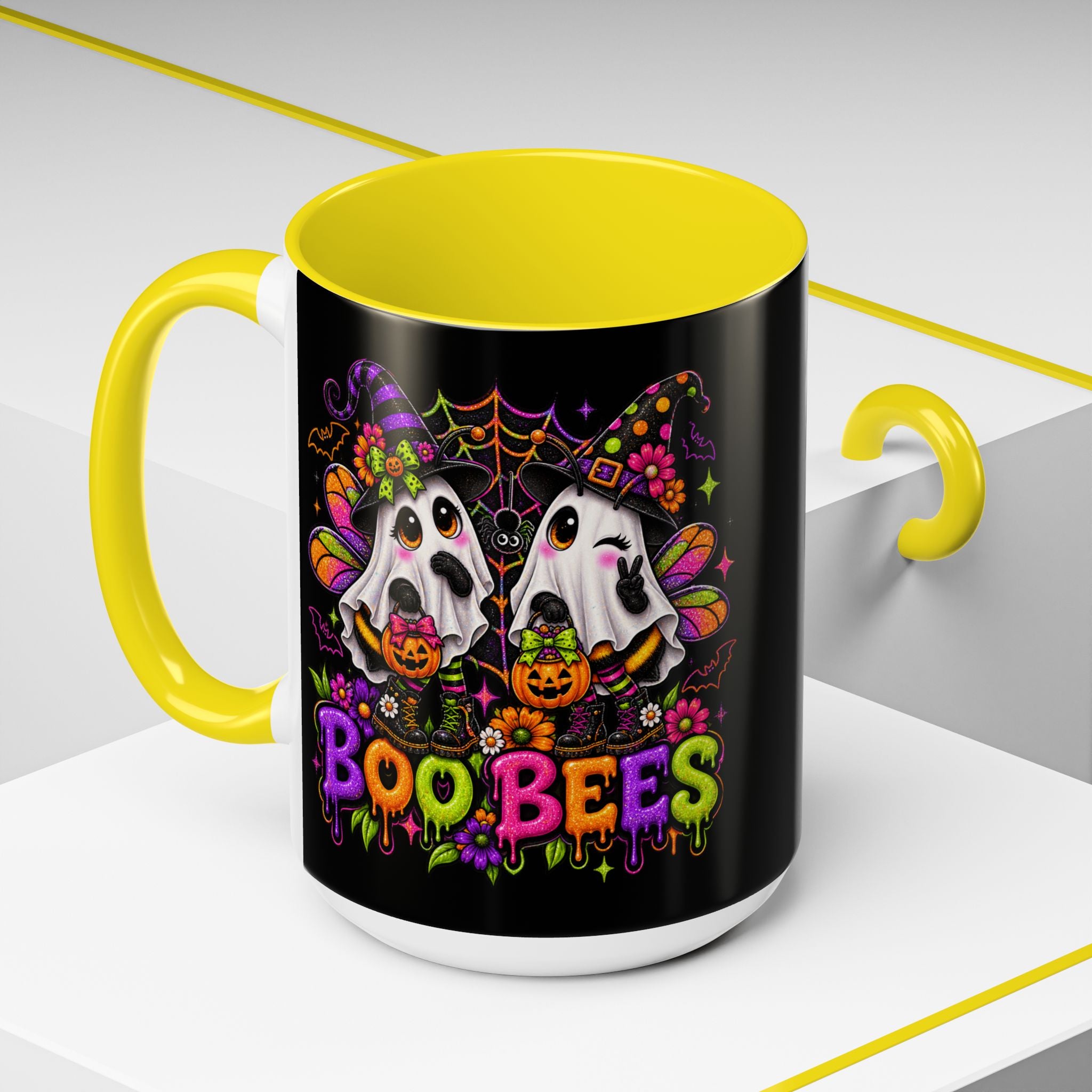 Halloween Boo Bees Coffee Mug — Cute Ghost Bees with Pumpkins