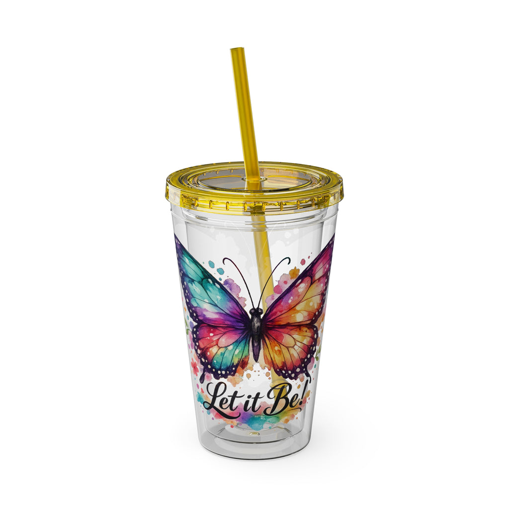 Butterfly 'Let It Be' 16oz Tumbler with Straw — Colorful Floral Summer Drink Cup