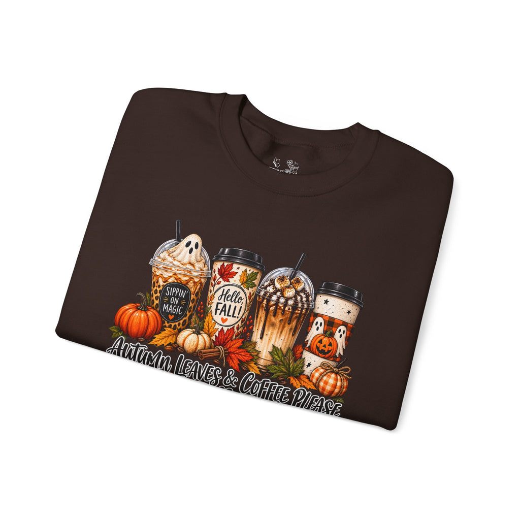 Autumn Leaves & Coffee Please Sweatshirt — Cozy Fall Coffee Crewneck