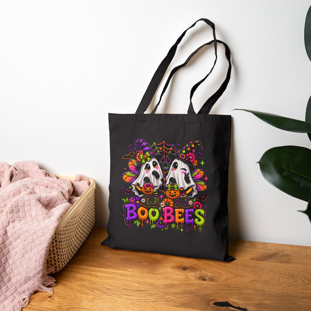 Halloween 'Boo Bees' Cotton Canvas Tote Bag - Cute Spooky Trick-or-Treat Market Bag