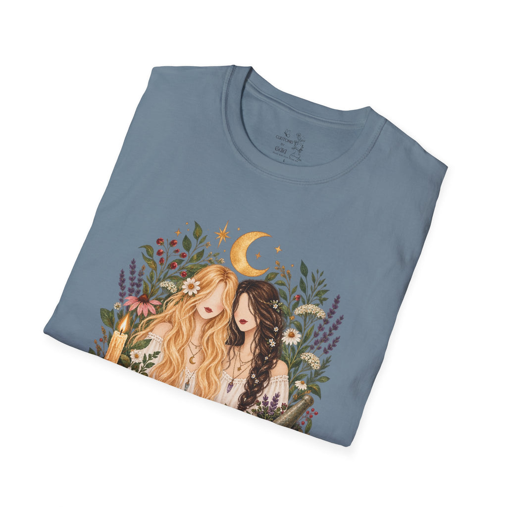 Witchy Sisters T-Shirt – 'Practical Magic' Boho Moon Witch Illustration