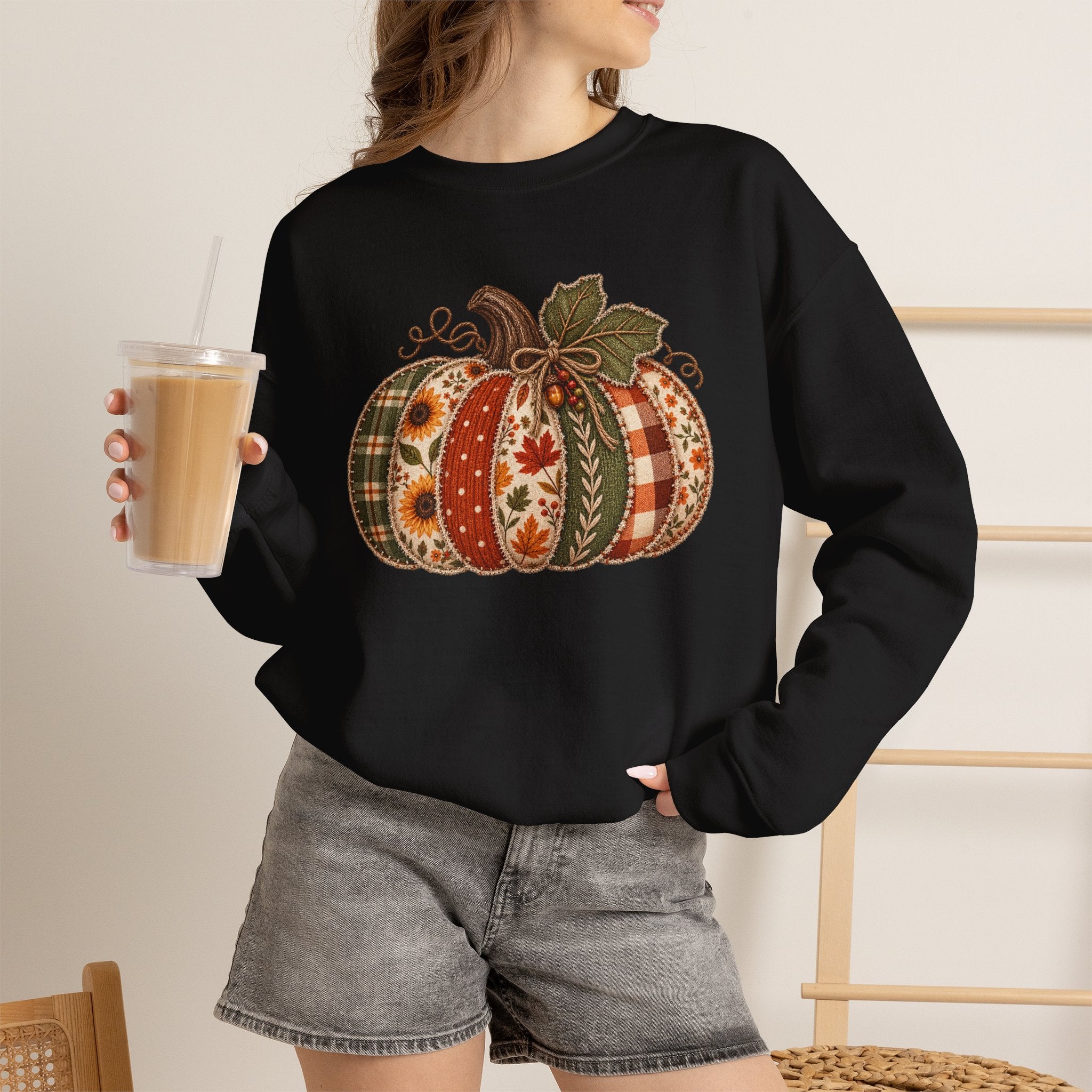 Autumn Patchwork Pumpkin Sweatshirt