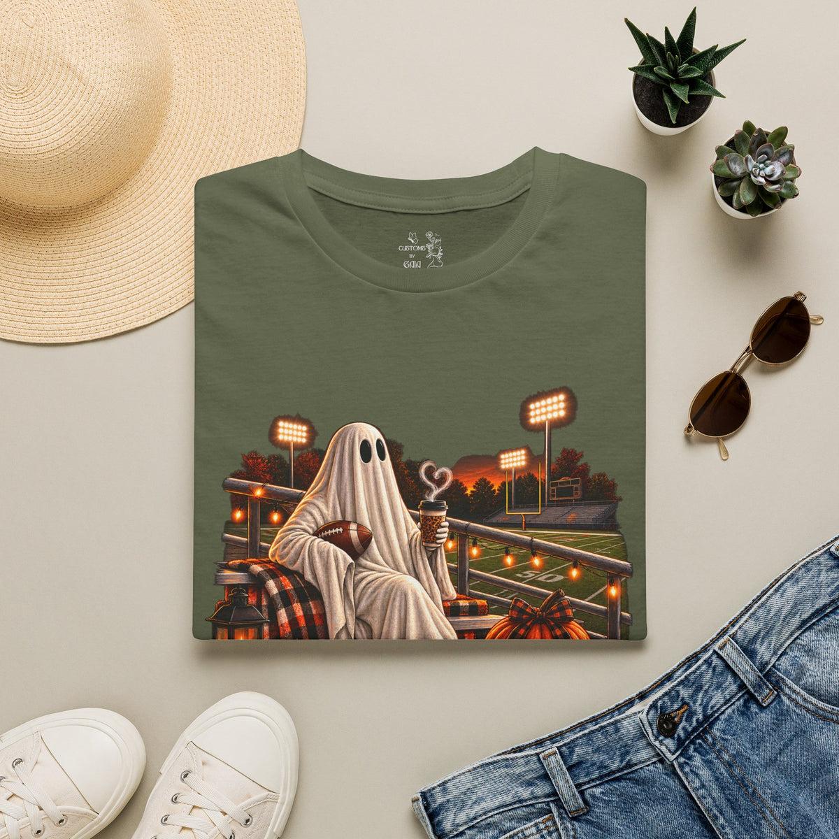Halloween Ghost Football T‑Shirt – 'Tis the Season' Vintage Stadium Tee