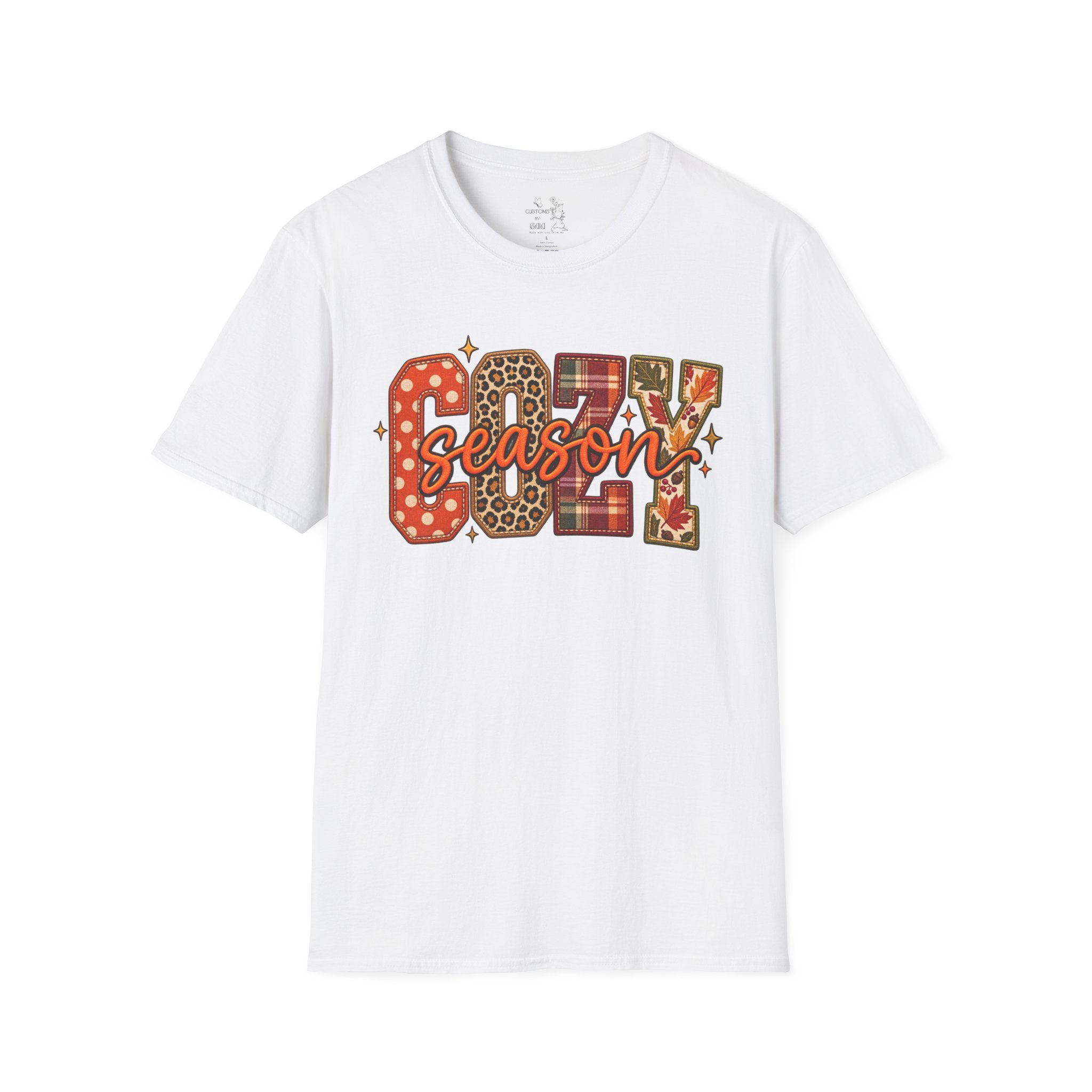 Cozy Season T-Shirt — Fall Plaid, Leopard & Pumpkin Pattern Tee