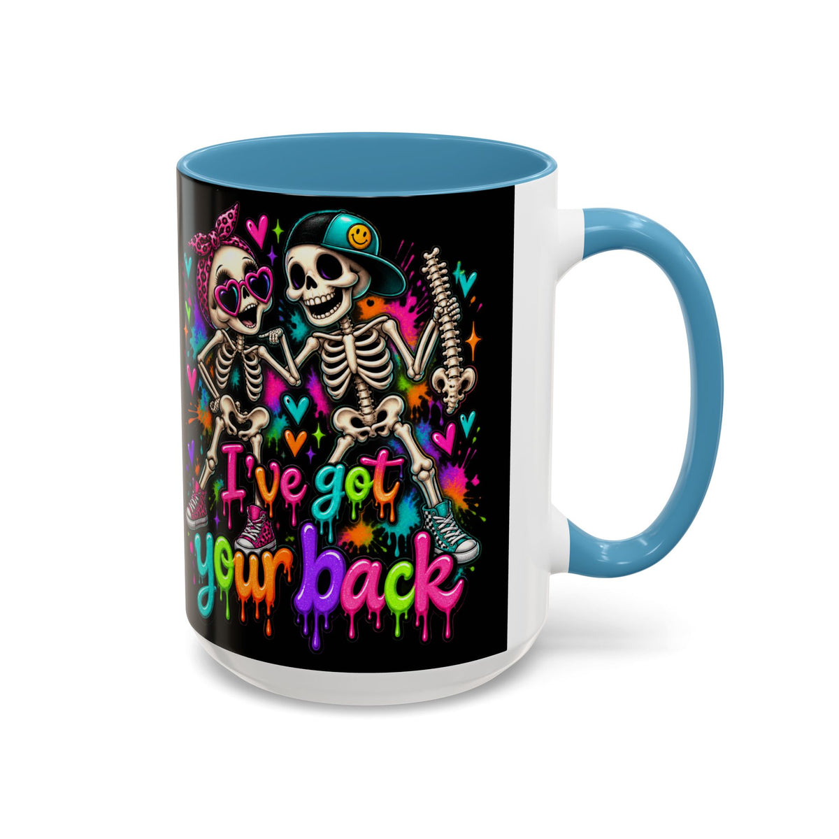 "I’ve Got Your Back" Skeleton Coffee Mug — Colorful Gothic Accent 11/15oz
