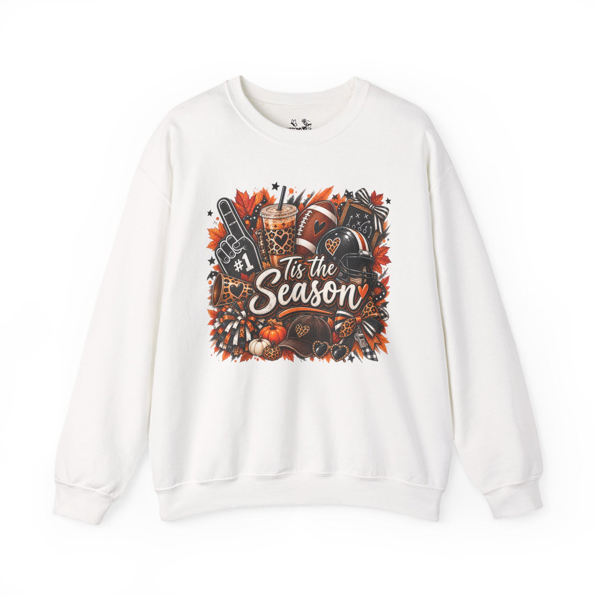 Tis the Season Fall Sweatshirt - Cozy Autumn Leaves & Football Crewneck