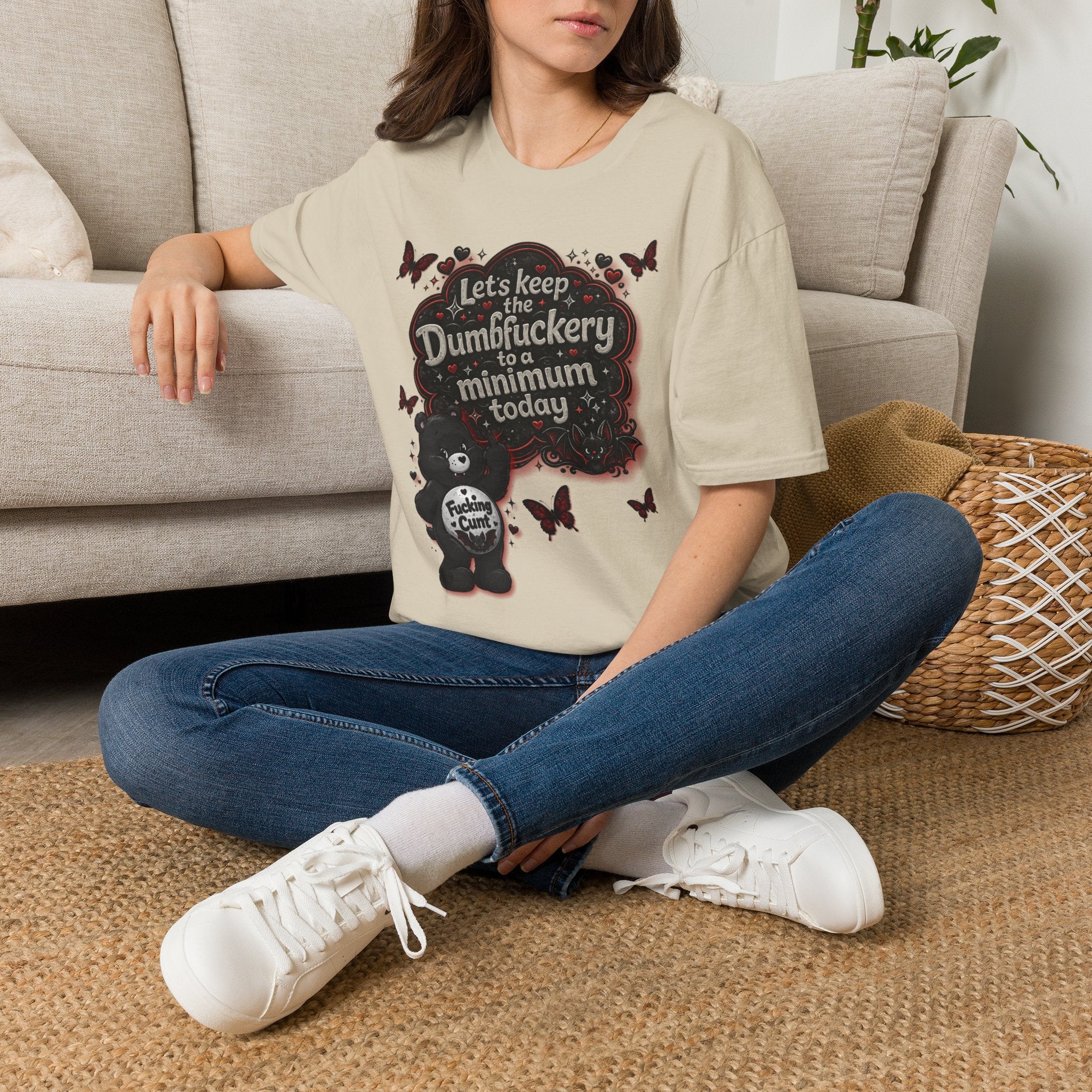 Let's Keep the Dumbfuckery to a Minimum Today T-Shirt — Funny Goth Bear Graphic Tee