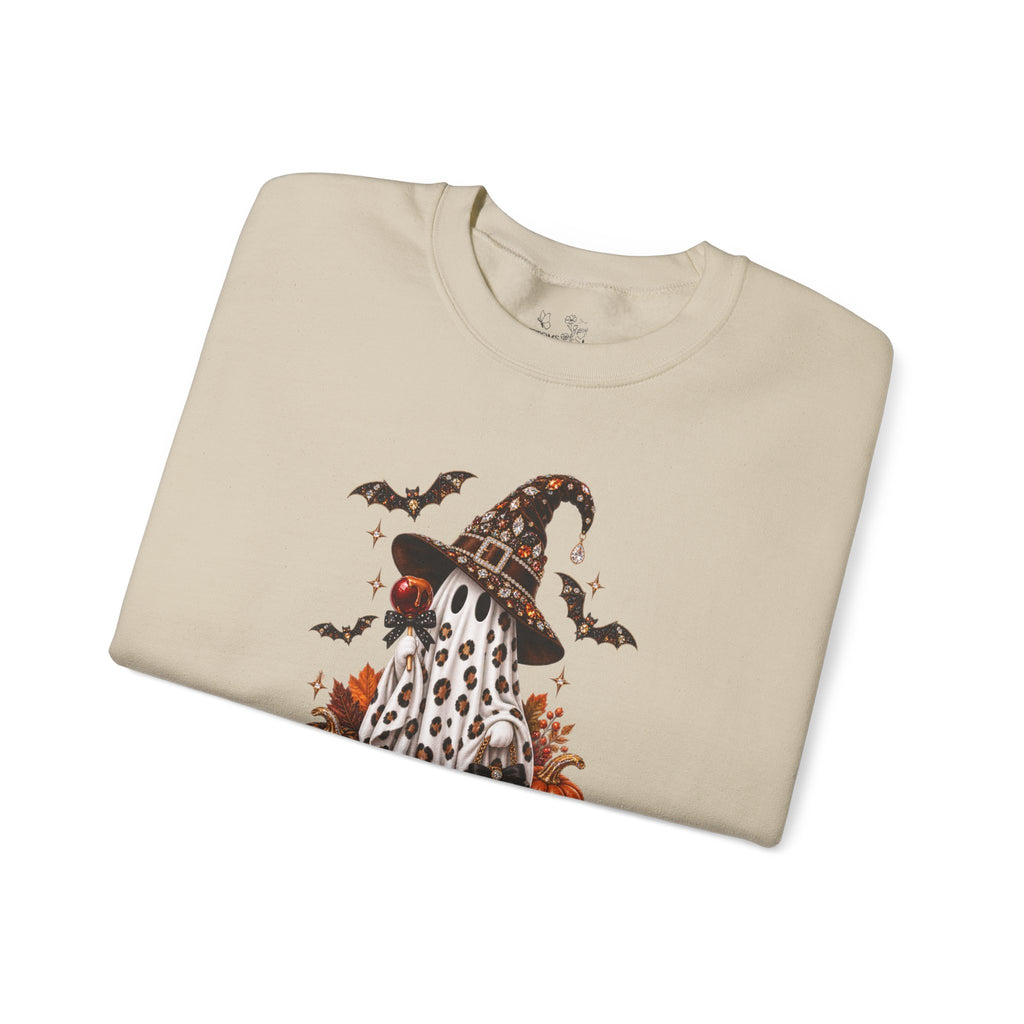 Halloween Ghost Sweatshirt – Spooky Gnome with Witch Hat, Pumpkins & Bats Crewneck