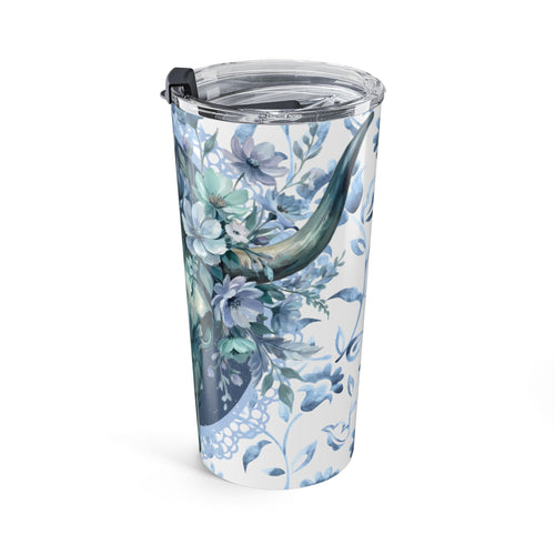 20oz Floral Bull Skull Tumbler — Southwestern Floral Travel Cup