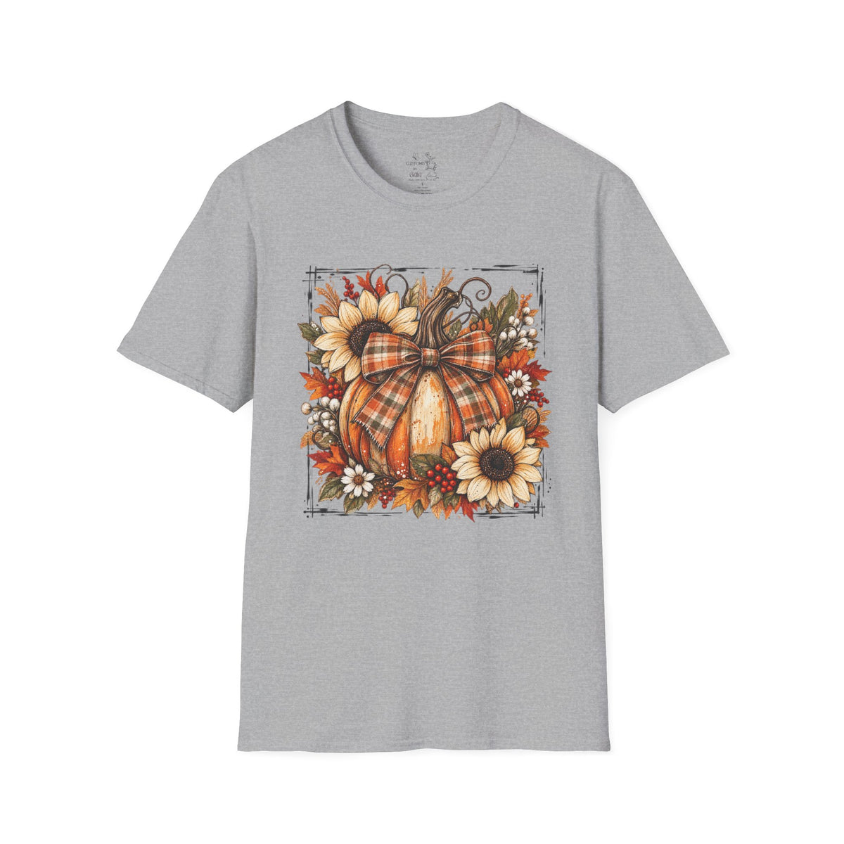 Pumpkin & Sunflower Fall T-Shirt — Plaid Pumpkin Autumn Graphic Tee