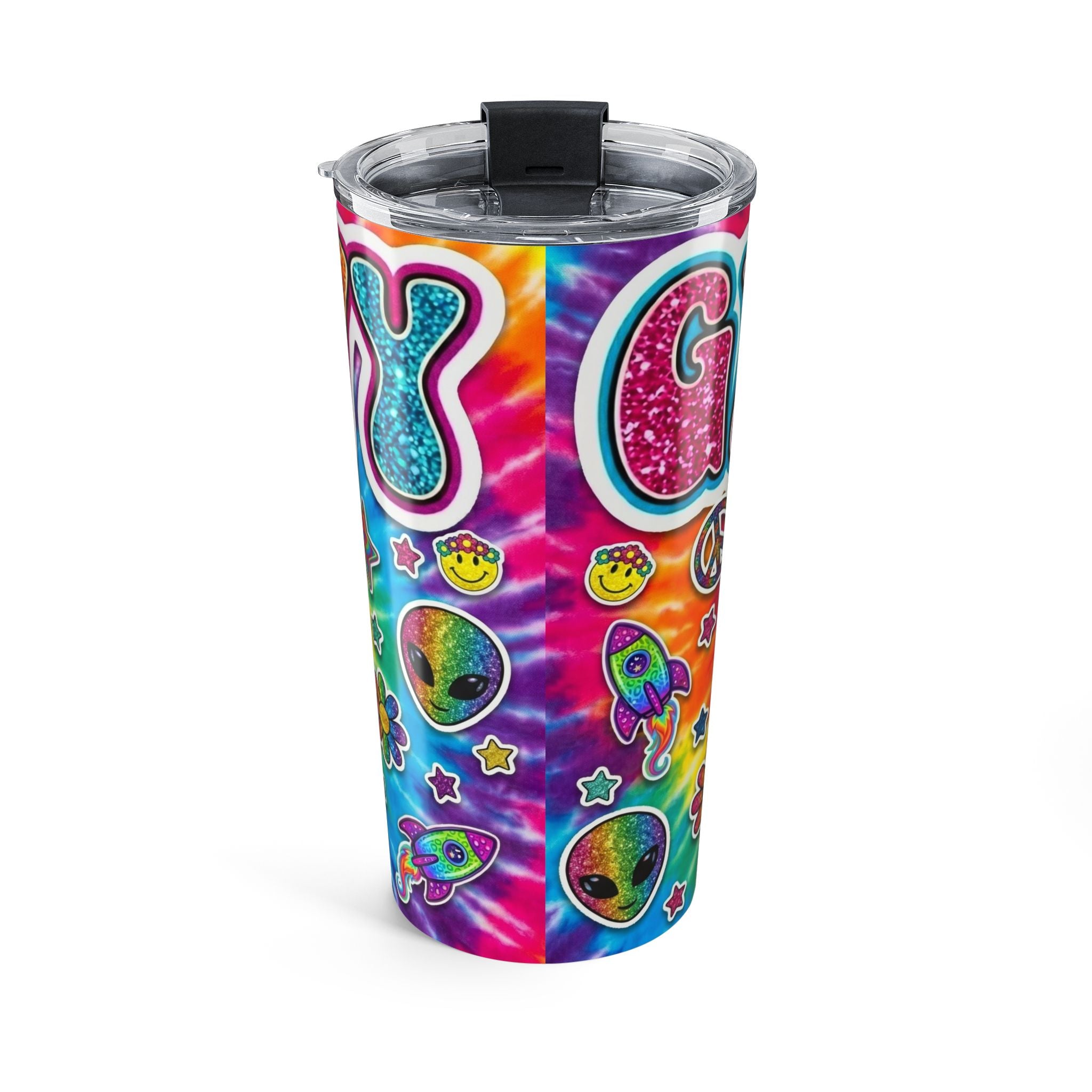 20oz Alien Tie-Dye Tumbler — Retro Hippie Peace Van Design