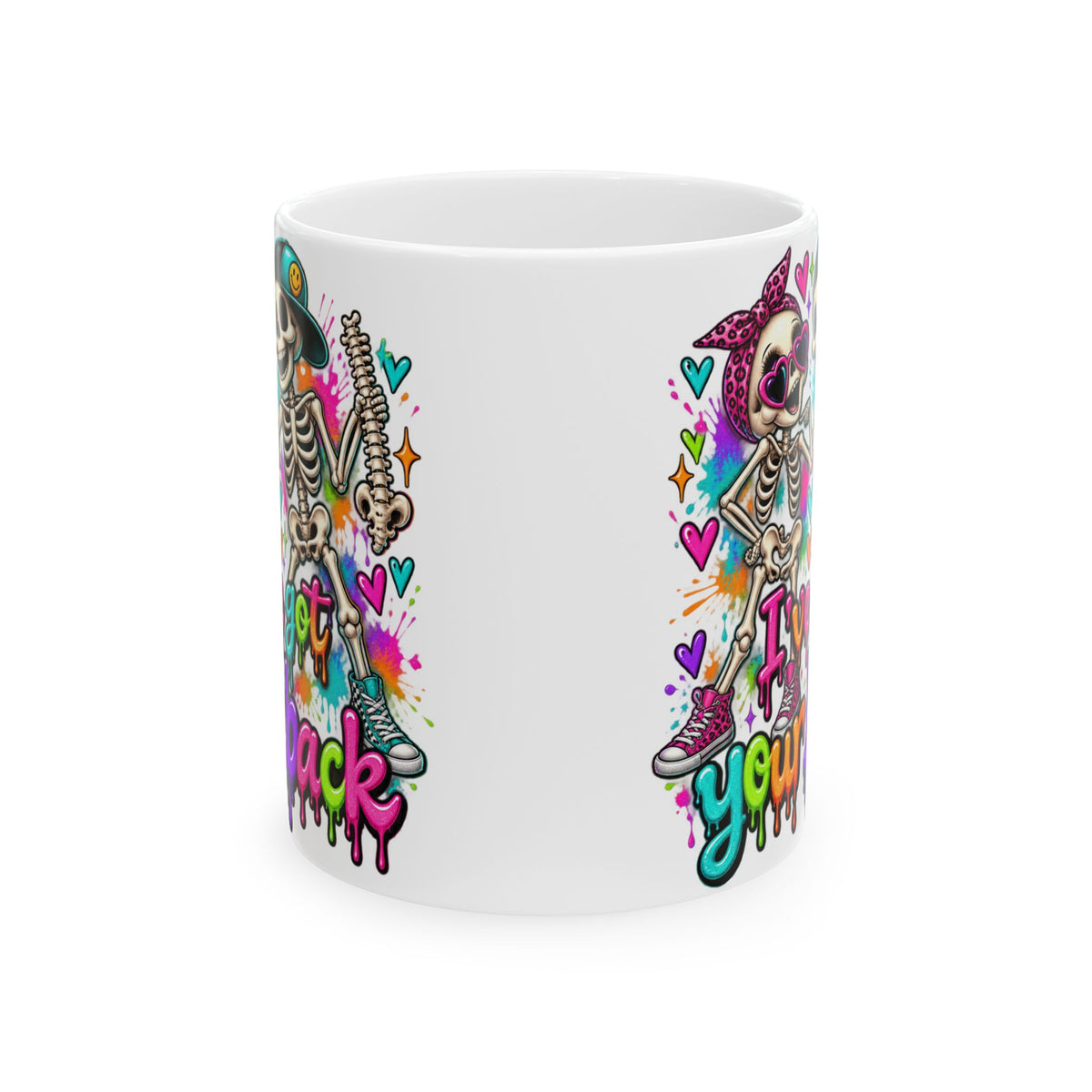 Skeleton Rocker Ceramic Mug — Colorful 'I've Got Your Back' Coffee Cup (11oz & 15oz)