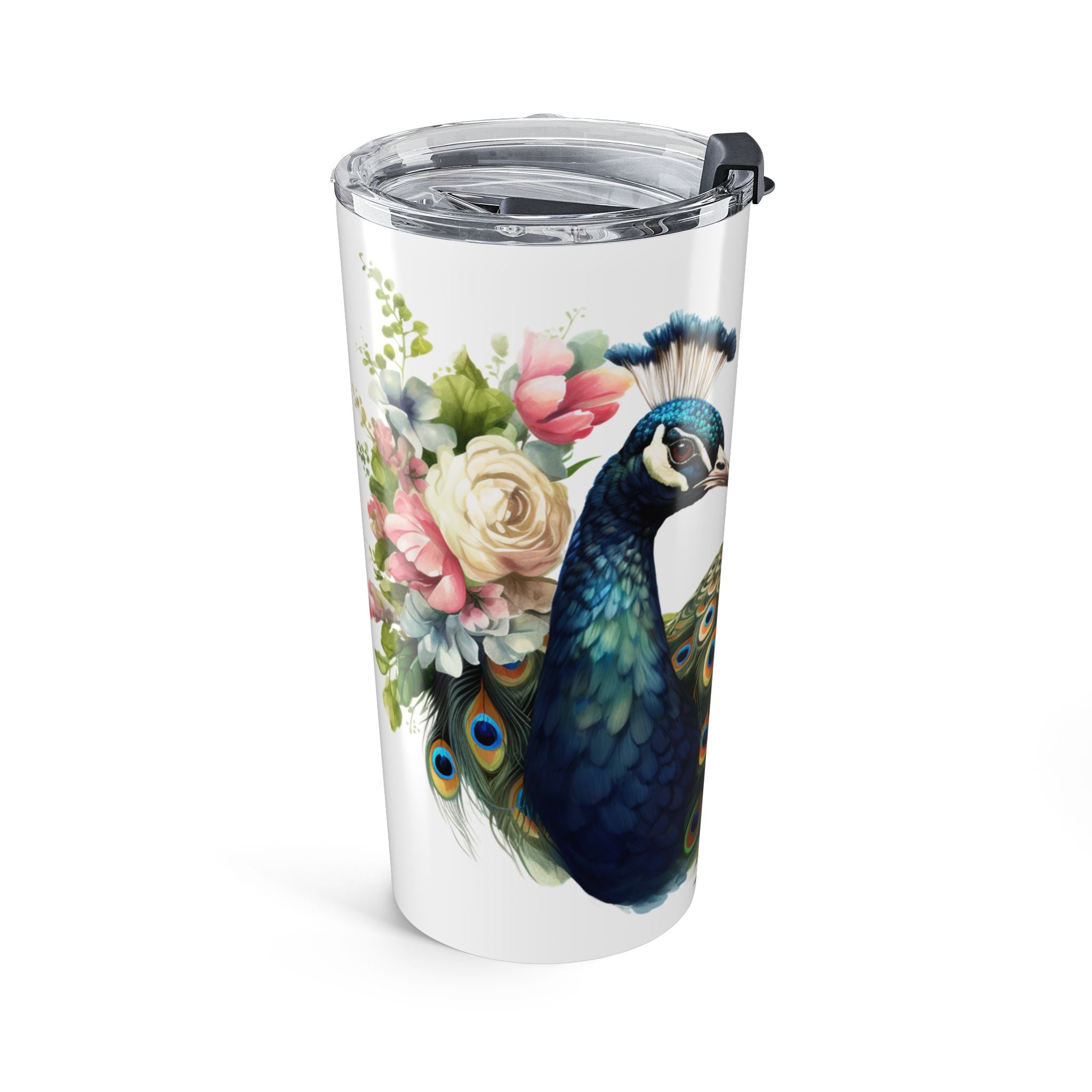 Peacock Floral 20oz Tumbler — Elegant Bird & Flower Travel Cup