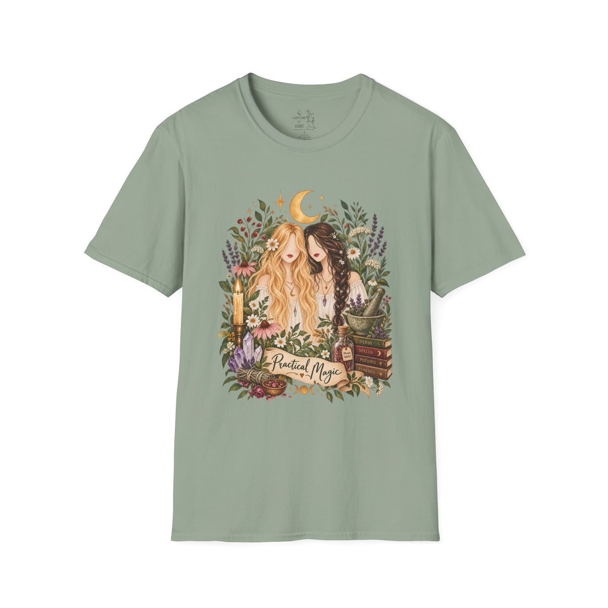 Witchy Sisters T-Shirt – 'Practical Magic' Boho Moon Witch Illustration