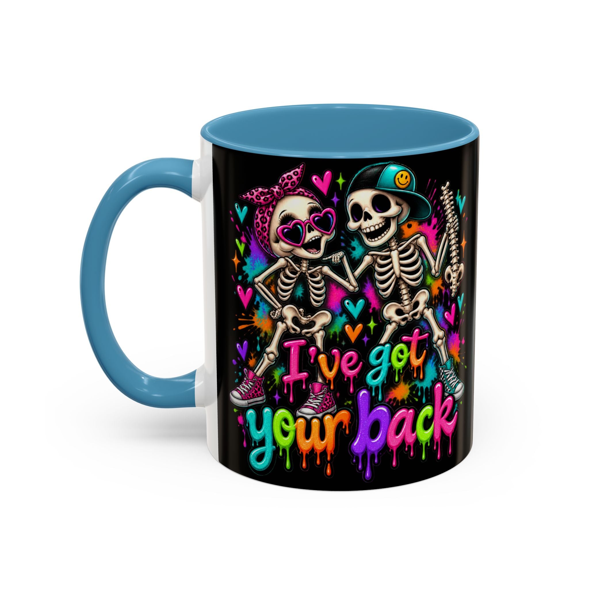 "I’ve Got Your Back" Skeleton Coffee Mug — Colorful Gothic Accent 11/15oz