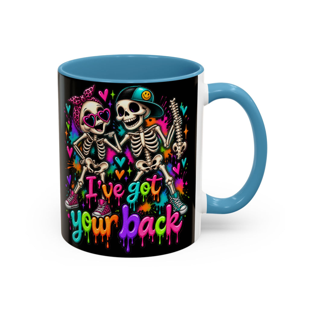 "I’ve Got Your Back" Skeleton Coffee Mug — Colorful Gothic Accent 11/15oz