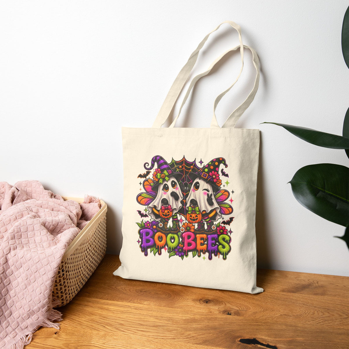 Halloween 'Boo Bees' Cotton Canvas Tote Bag - Cute Spooky Trick-or-Treat Market Bag