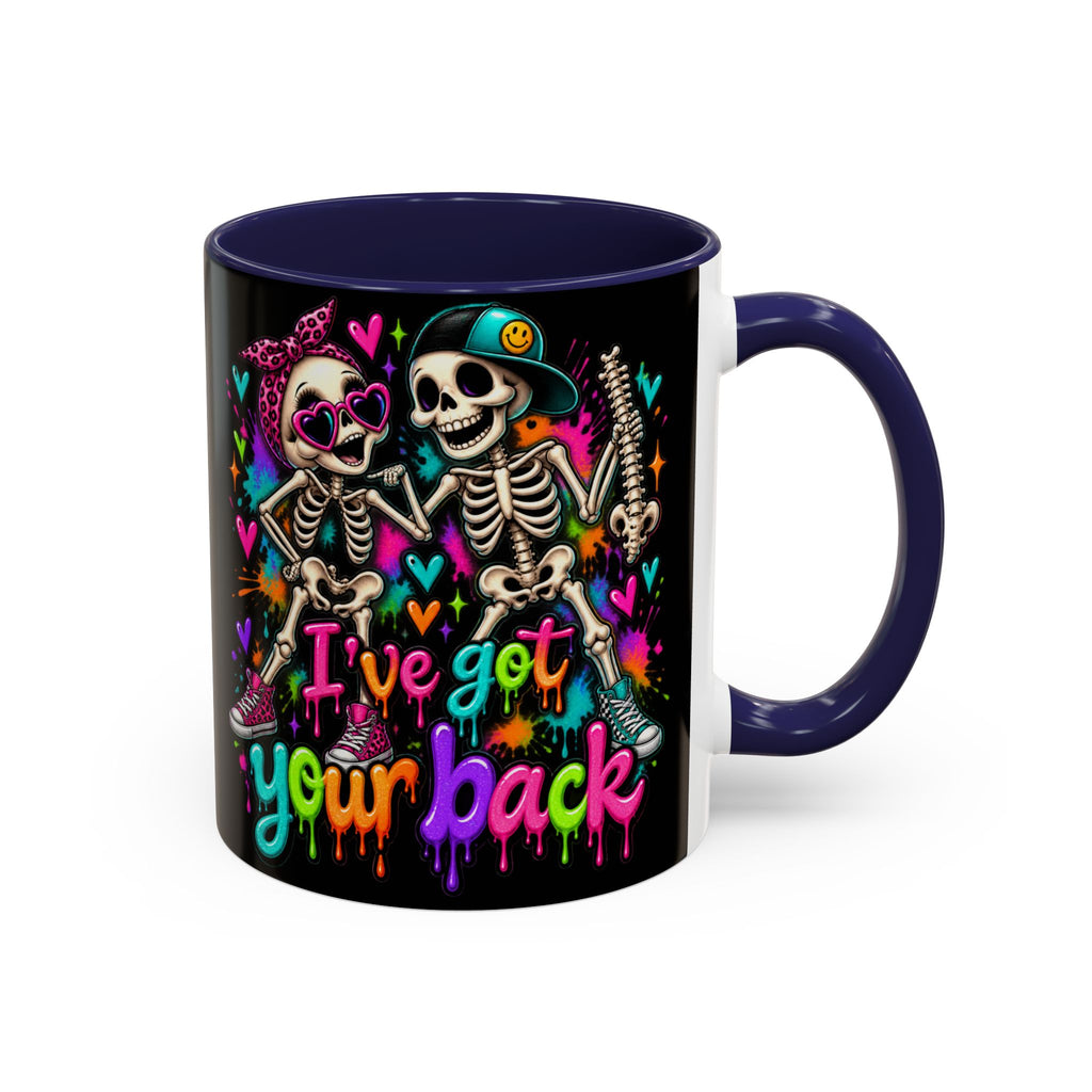 "I’ve Got Your Back" Skeleton Coffee Mug — Colorful Gothic Accent 11/15oz