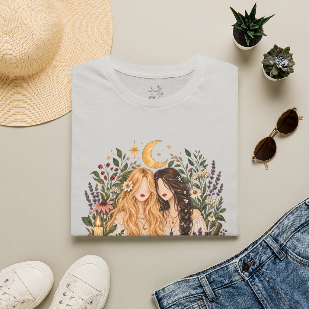 Witchy Sisters T-Shirt – 'Practical Magic' Boho Moon Witch Illustration