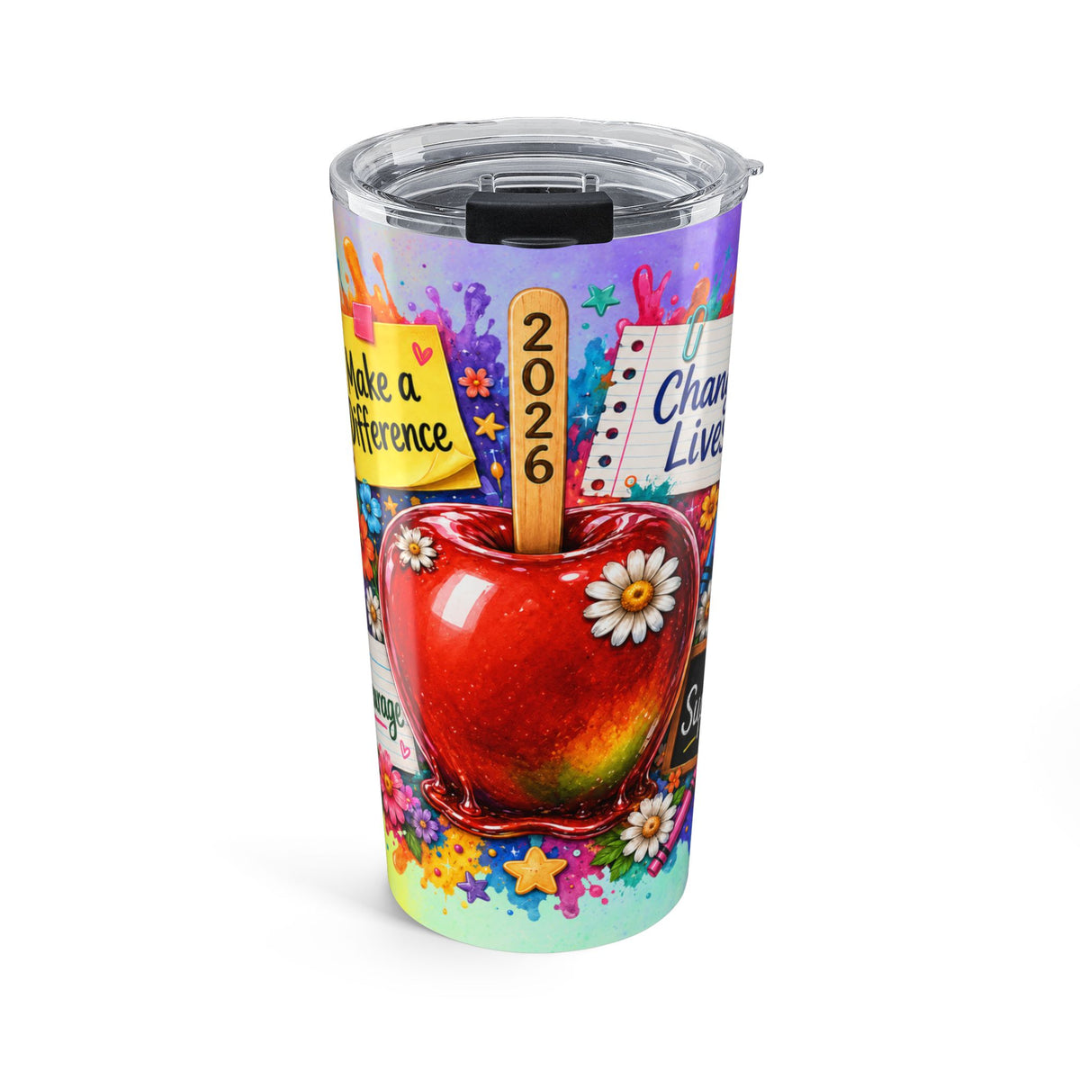 20oz Teacher Tumbler — Colorful 'Make a Difference 2026' Apple Design