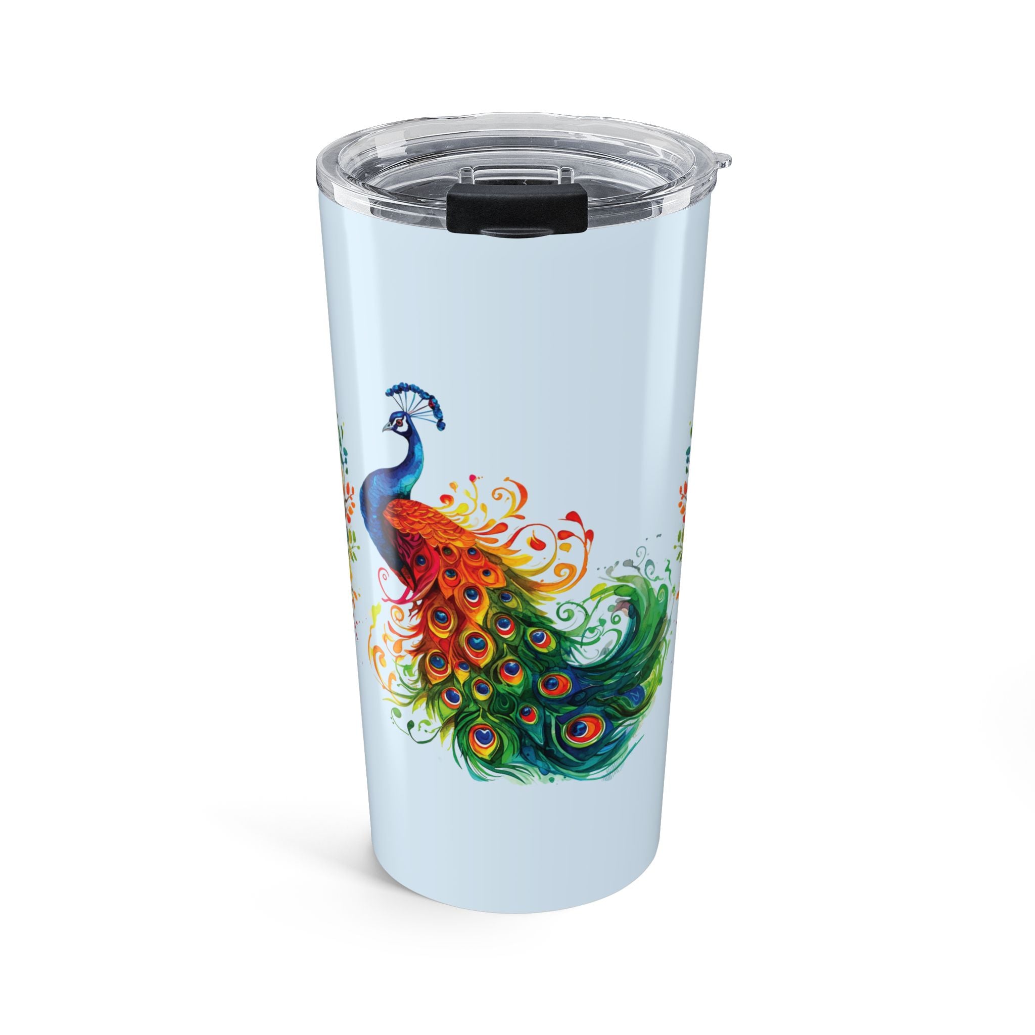 Colorful Peacock 20oz Tumbler – Insulated Travel Cup with Vibrant Feather Art