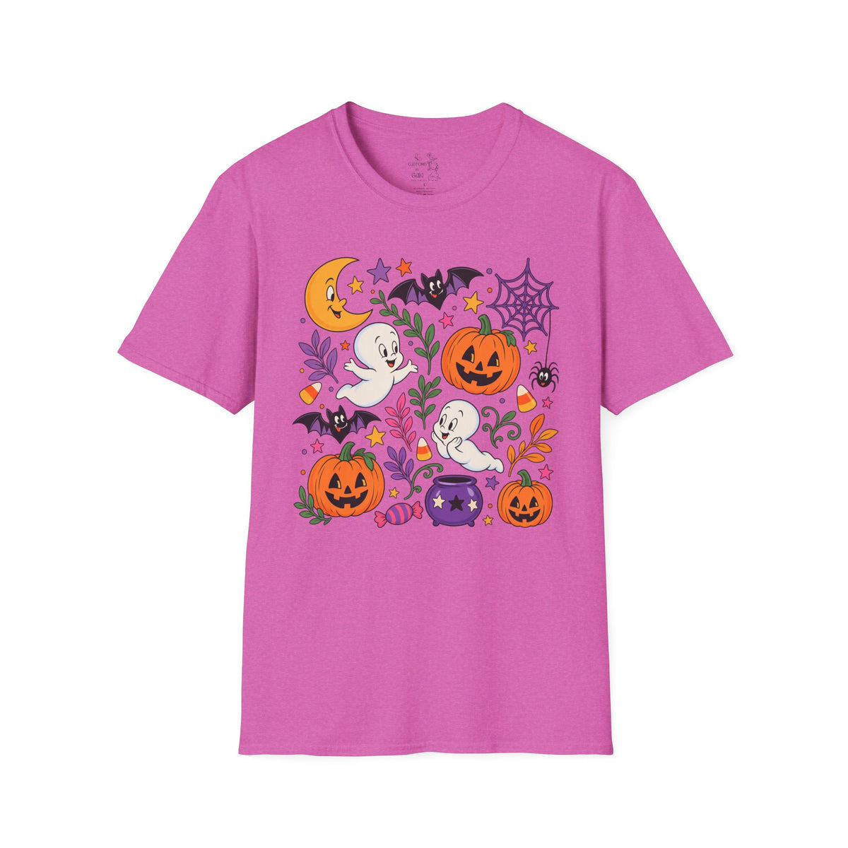 Cute Halloween T-Shirt — Friendly Ghosts, Pumpkins & Bats Graphic