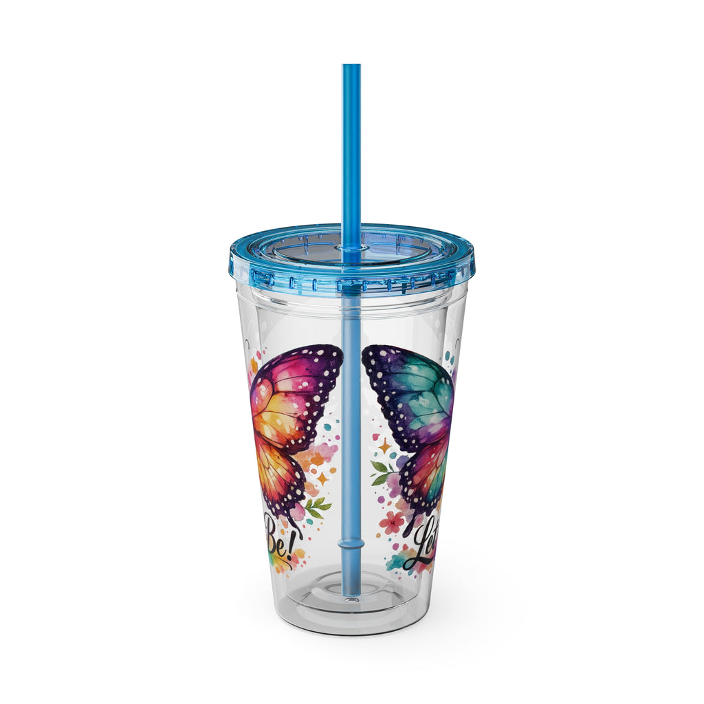 Butterfly 'Let It Be' 16oz Tumbler with Straw — Colorful Floral Summer Drink Cup