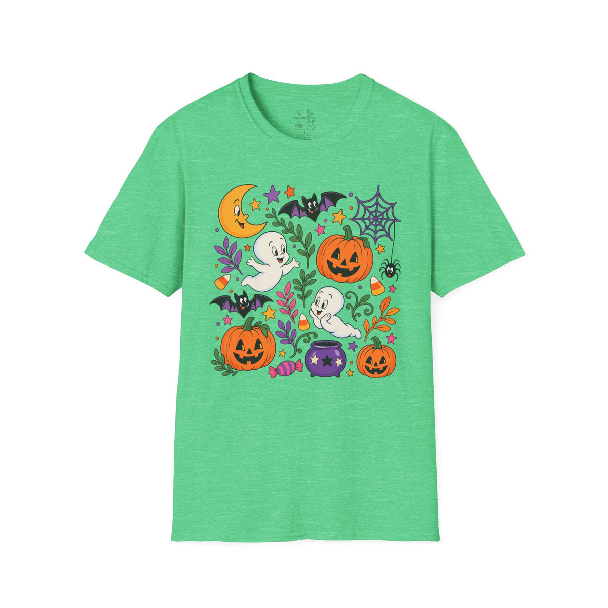 Cute Halloween T-Shirt — Friendly Ghosts, Pumpkins & Bats Graphic