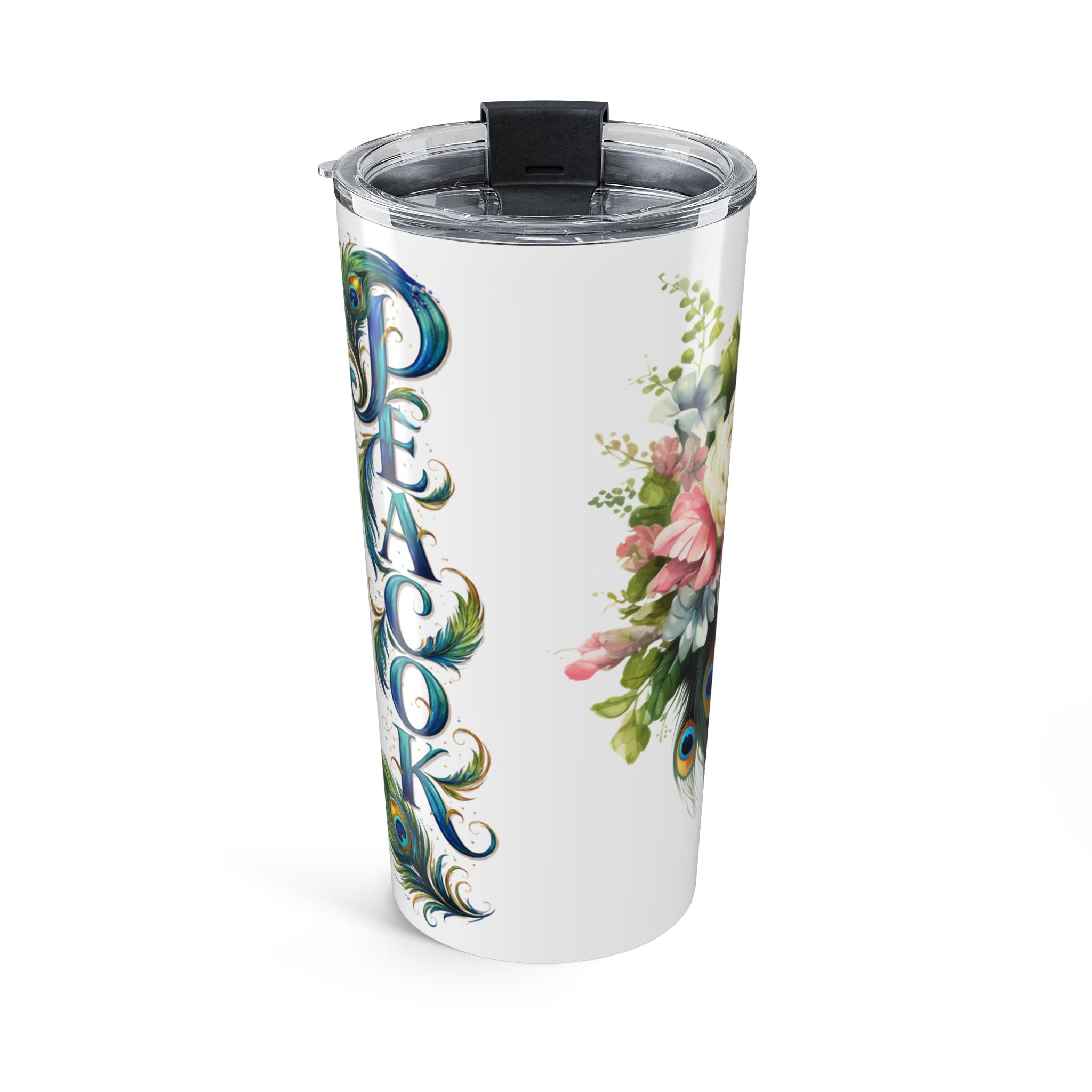Peacock Floral 20oz Tumbler — Elegant Bird & Flower Travel Cup
