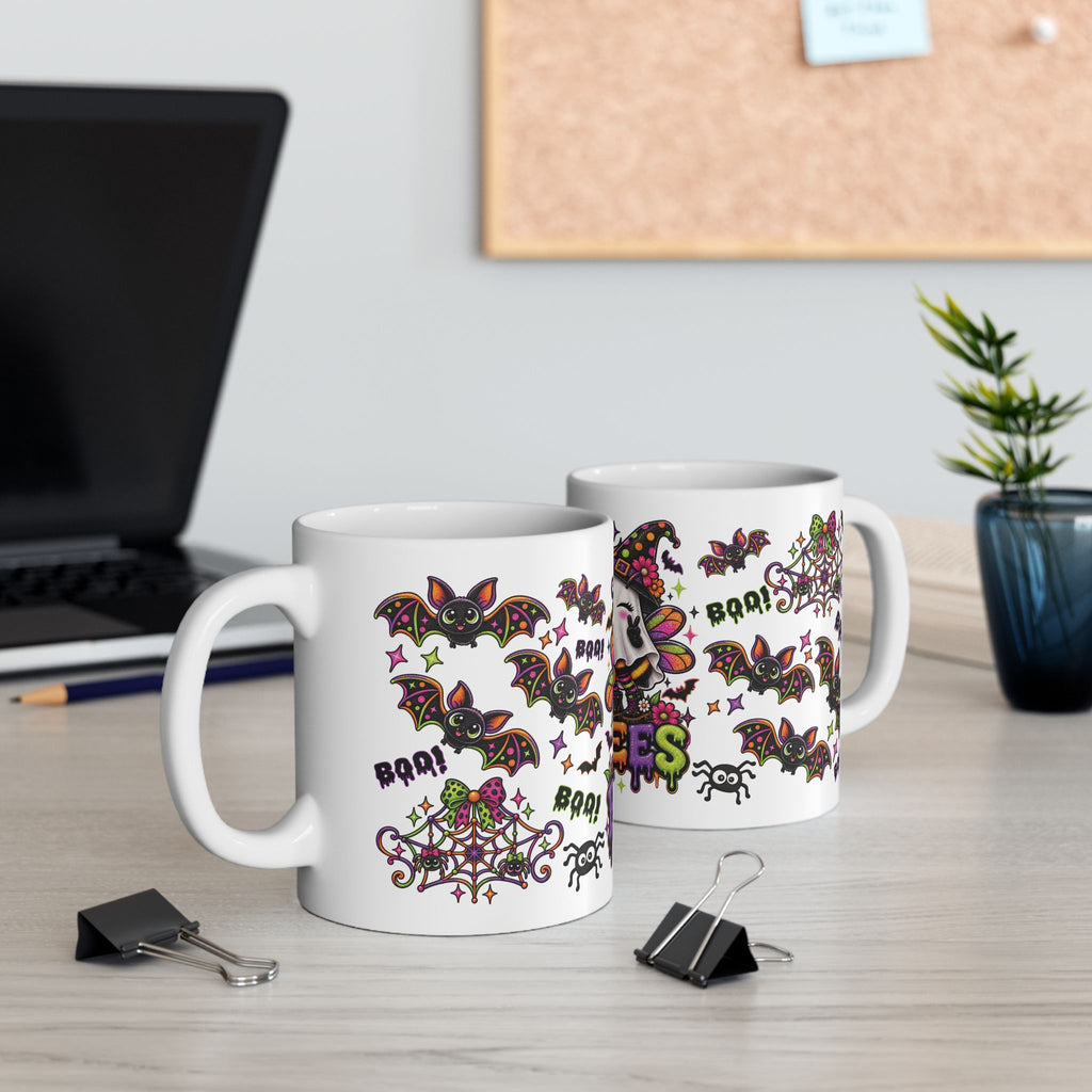 Boo Bees Halloween Mug — Cute Ghosts, Pumpkins & Bats Ceramic Coffee Cup (11oz/15oz)