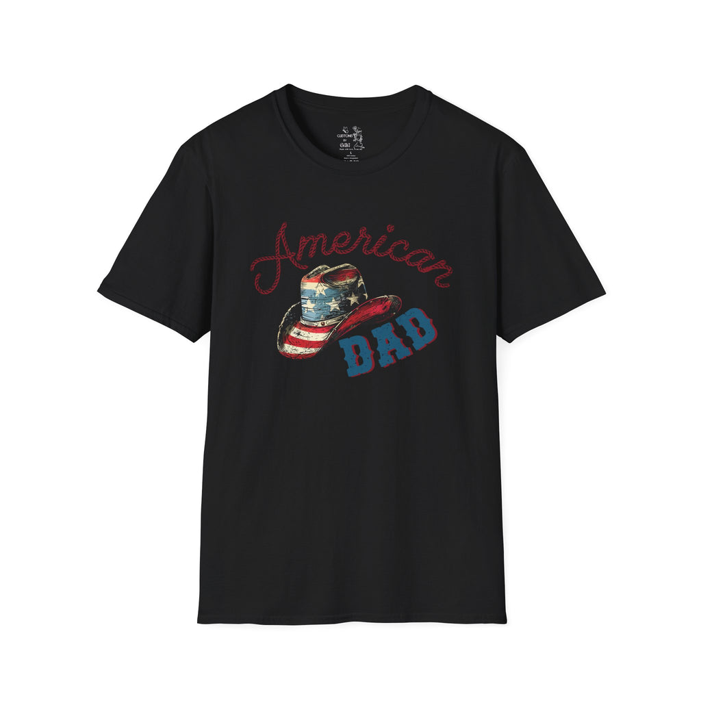Patriotic “American Dad” Tee — Vintage Flag Cowboy Hat Dad T-Shirt