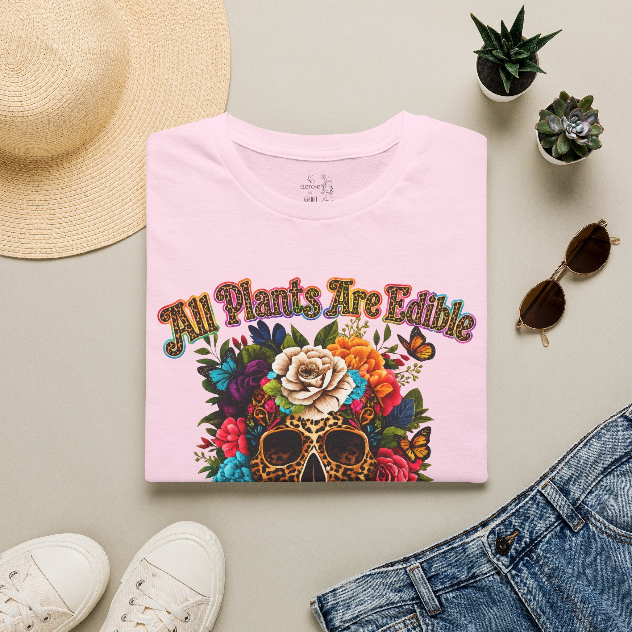 T-Shirt — "All Plants Are Edible (Some Only Once)" Floral Sugar Skull Tee