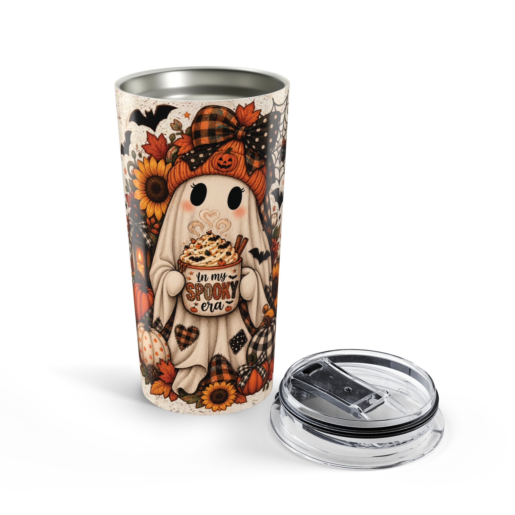 20oz Halloween Ghost Tumbler — "In My Spooky Era" Fall Sunflower Drink Cup