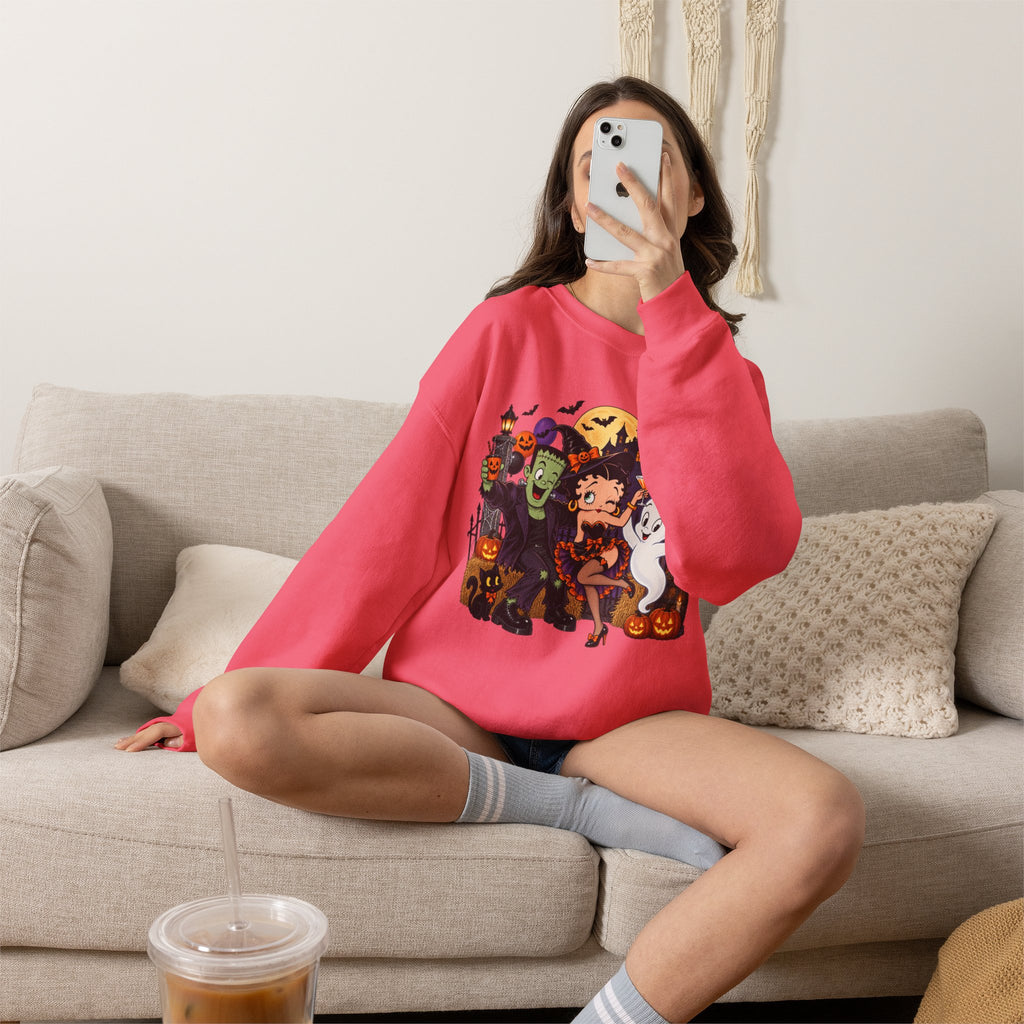 Halloween Betty Boop Crewneck Sweatshirt — Retro Spooky Cartoon Graphic