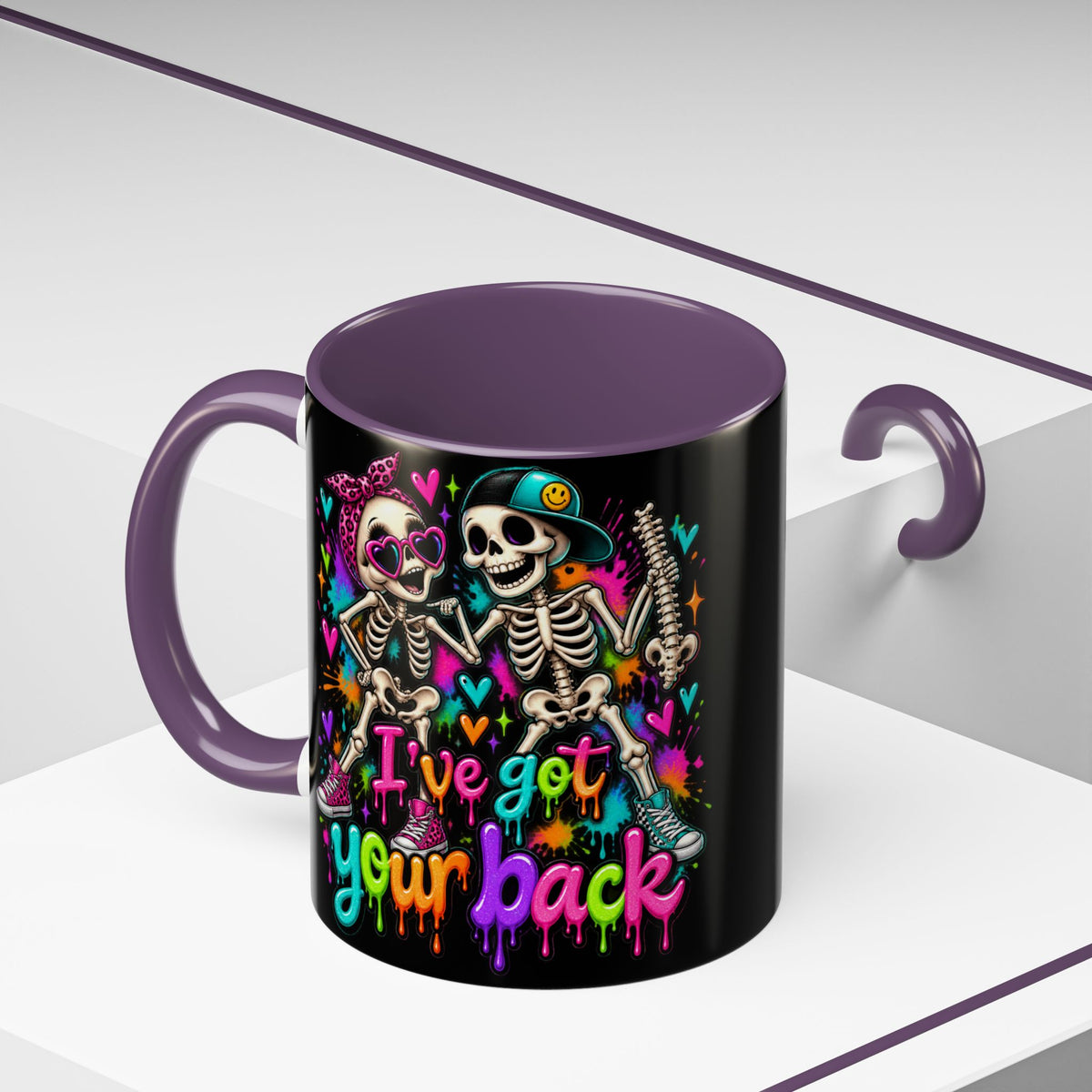 "I’ve Got Your Back" Skeleton Coffee Mug — Colorful Gothic Accent 11/15oz