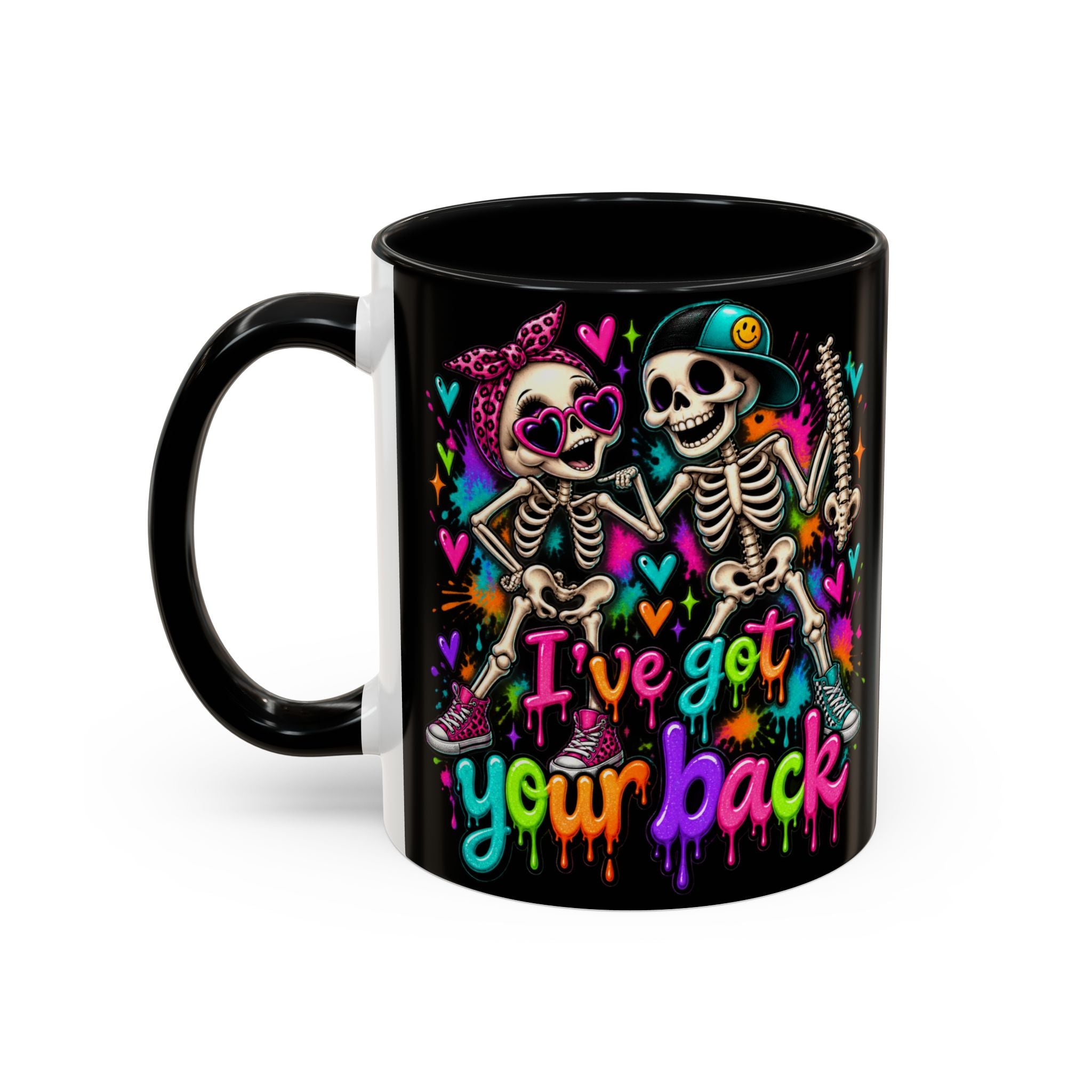 "I’ve Got Your Back" Skeleton Coffee Mug — Colorful Gothic Accent 11/15oz