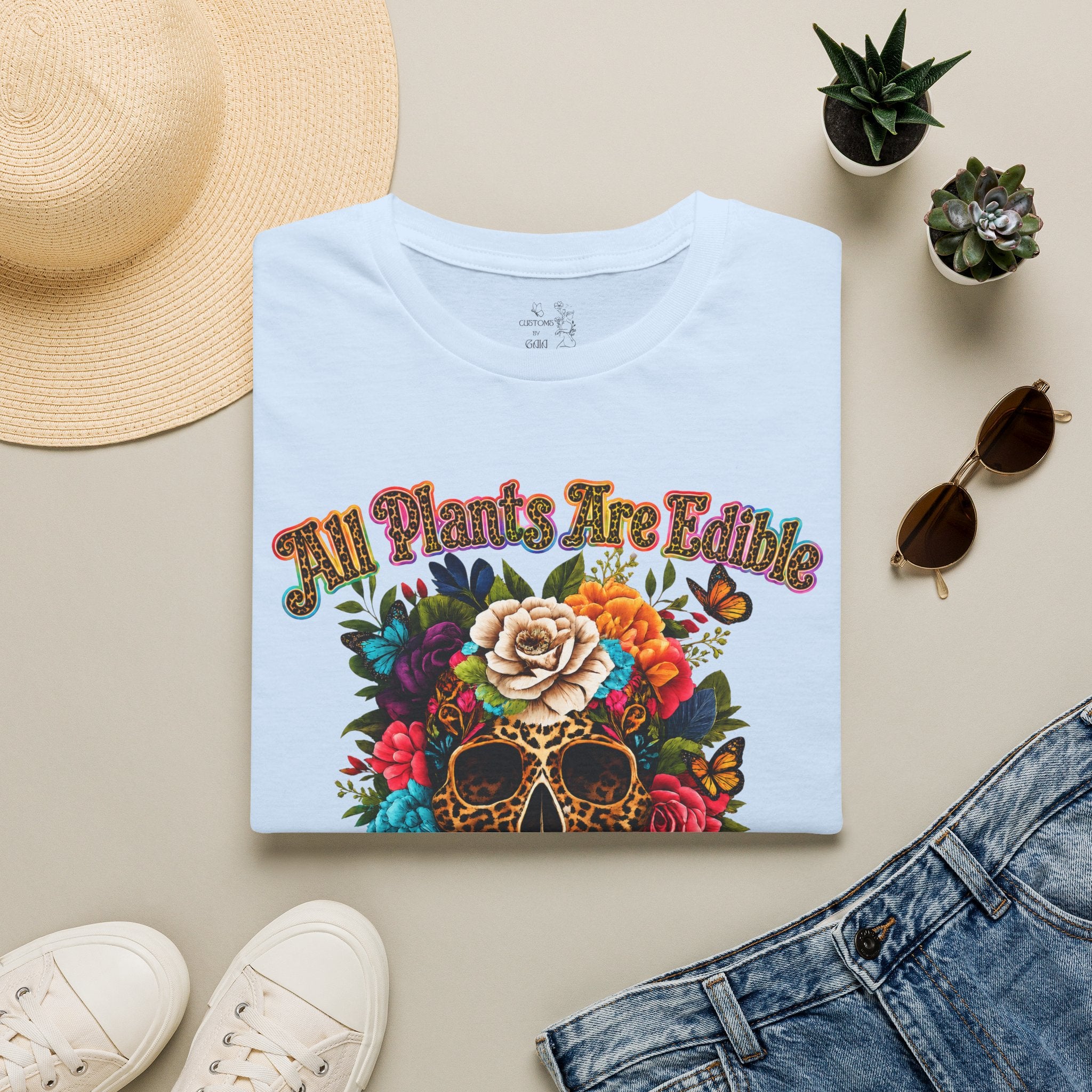 T-Shirt — "All Plants Are Edible (Some Only Once)" Floral Sugar Skull Tee