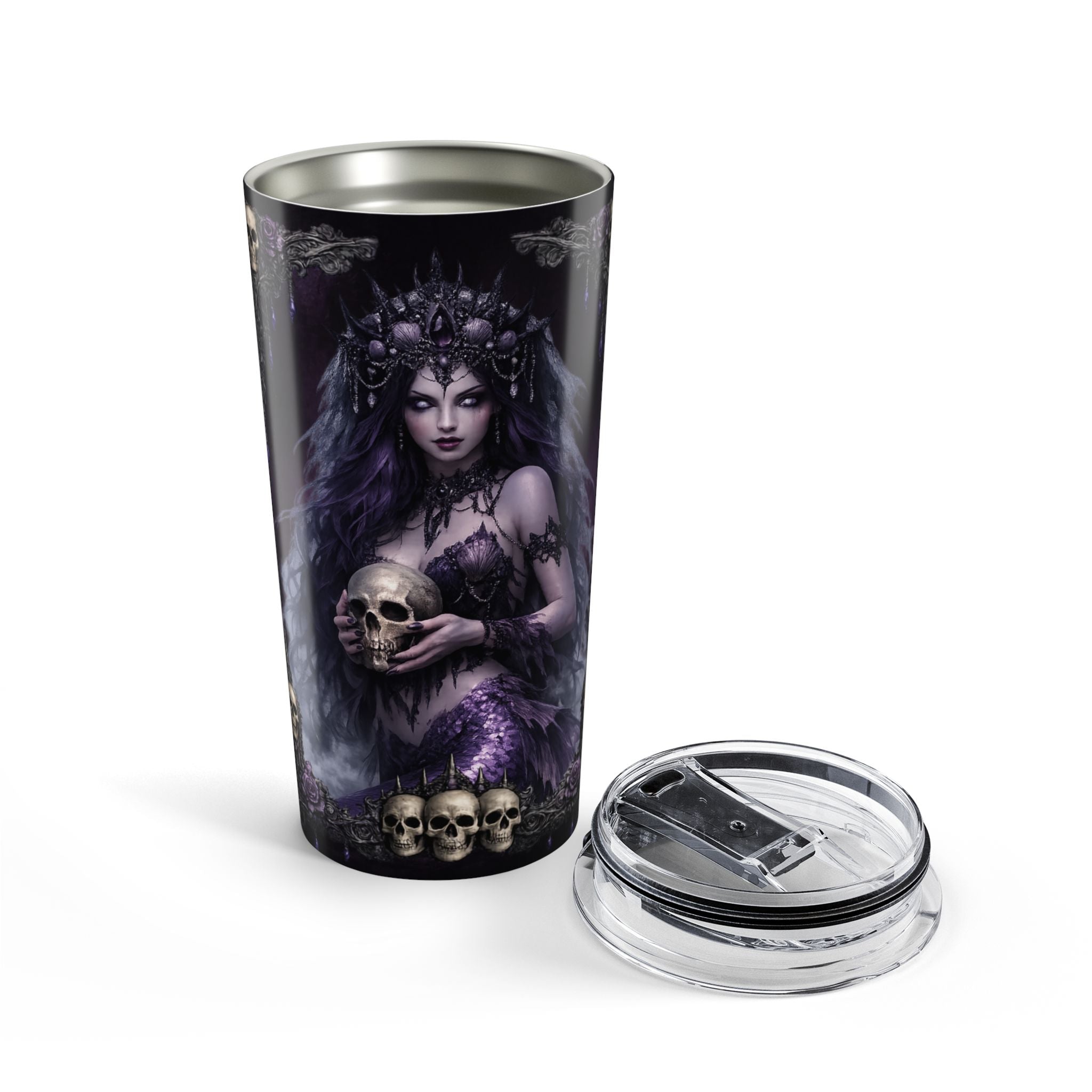 20oz Gothic Skull Siren Tumbler – Dark Fantasy Coffee Cup