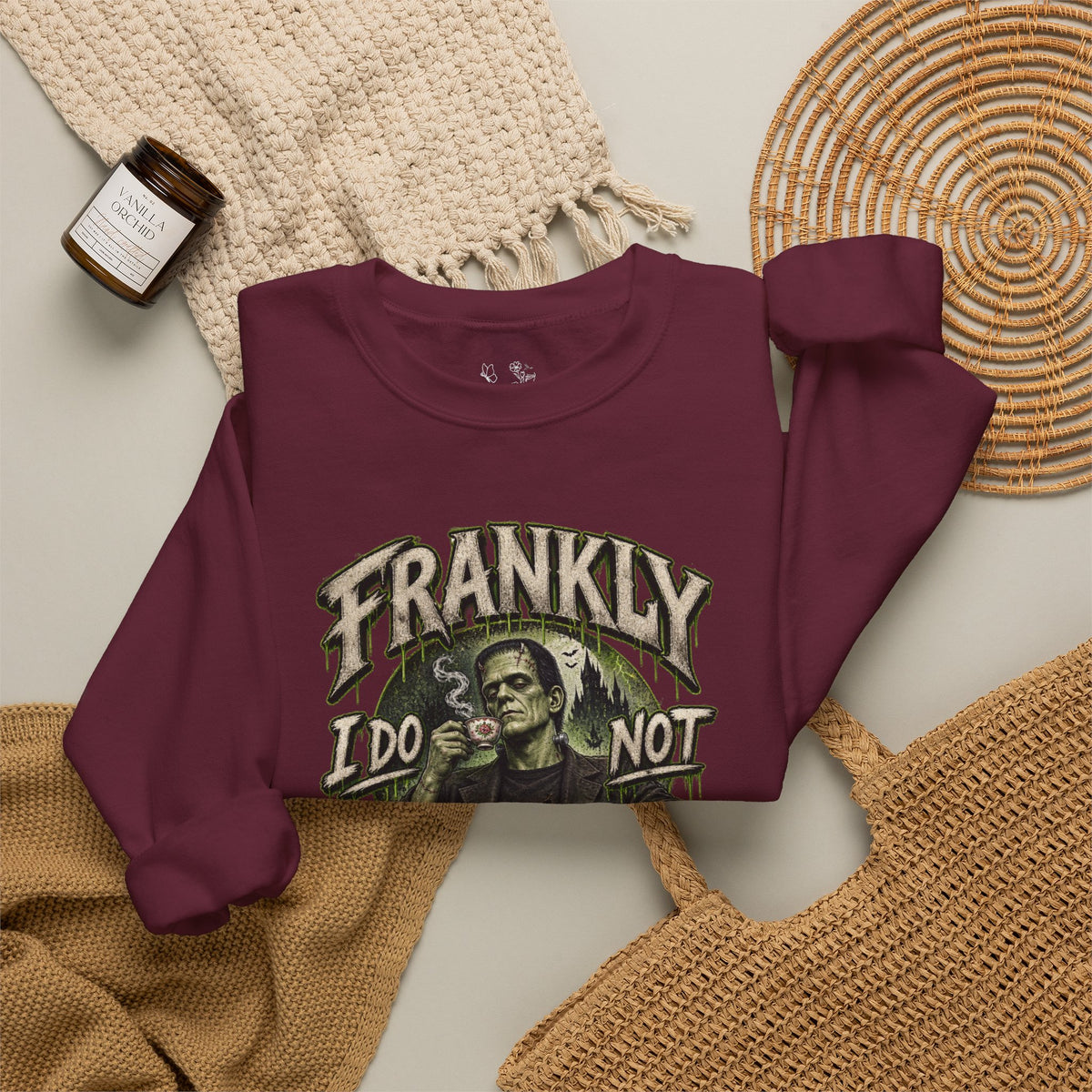 Sweatshirt — "Frankly I Do Not Care" Retro Gothic Skeleton Graphic Crewneck