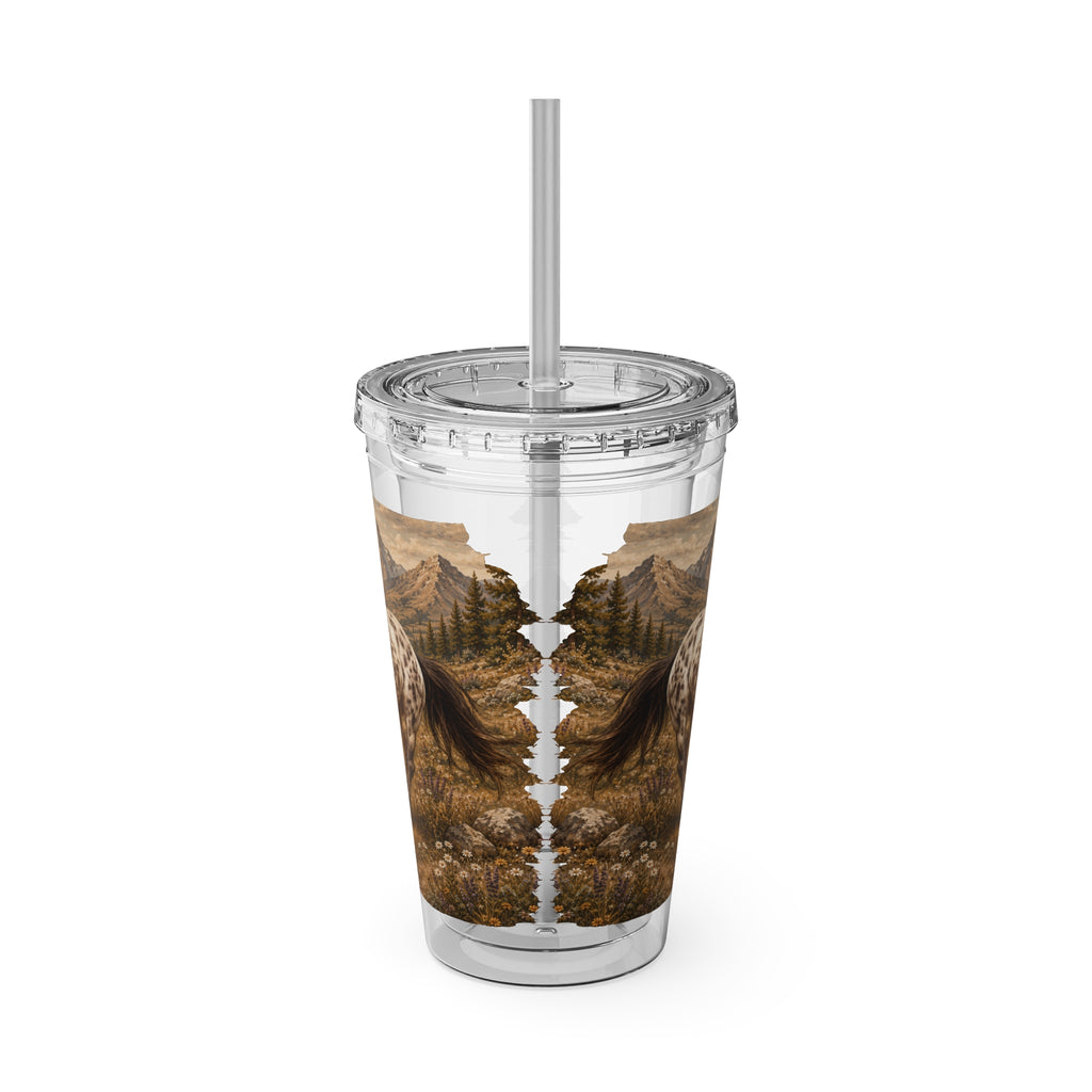 16oz Horse Sunset Tumbler with Straw — Mountain Trail Sunsplash Design