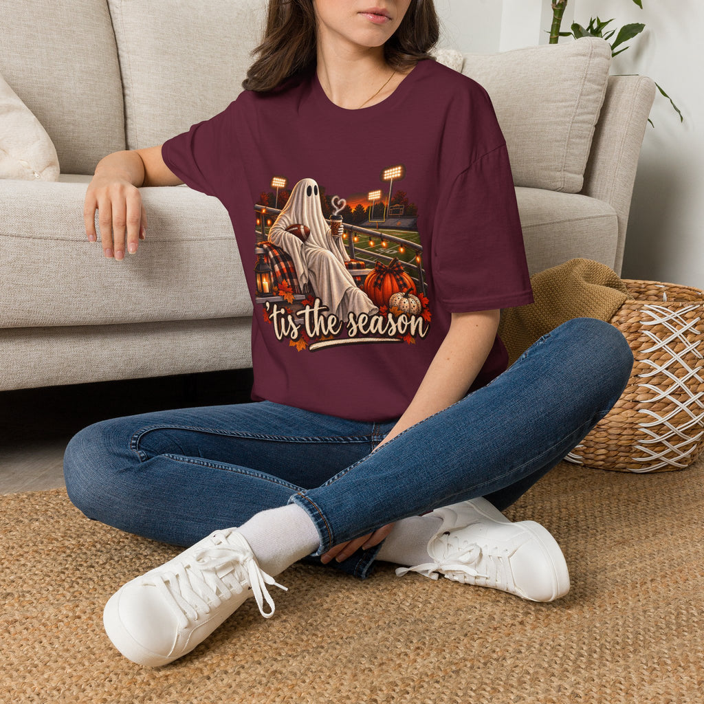 Halloween Ghost Football T‑Shirt – 'Tis the Season' Vintage Stadium Tee