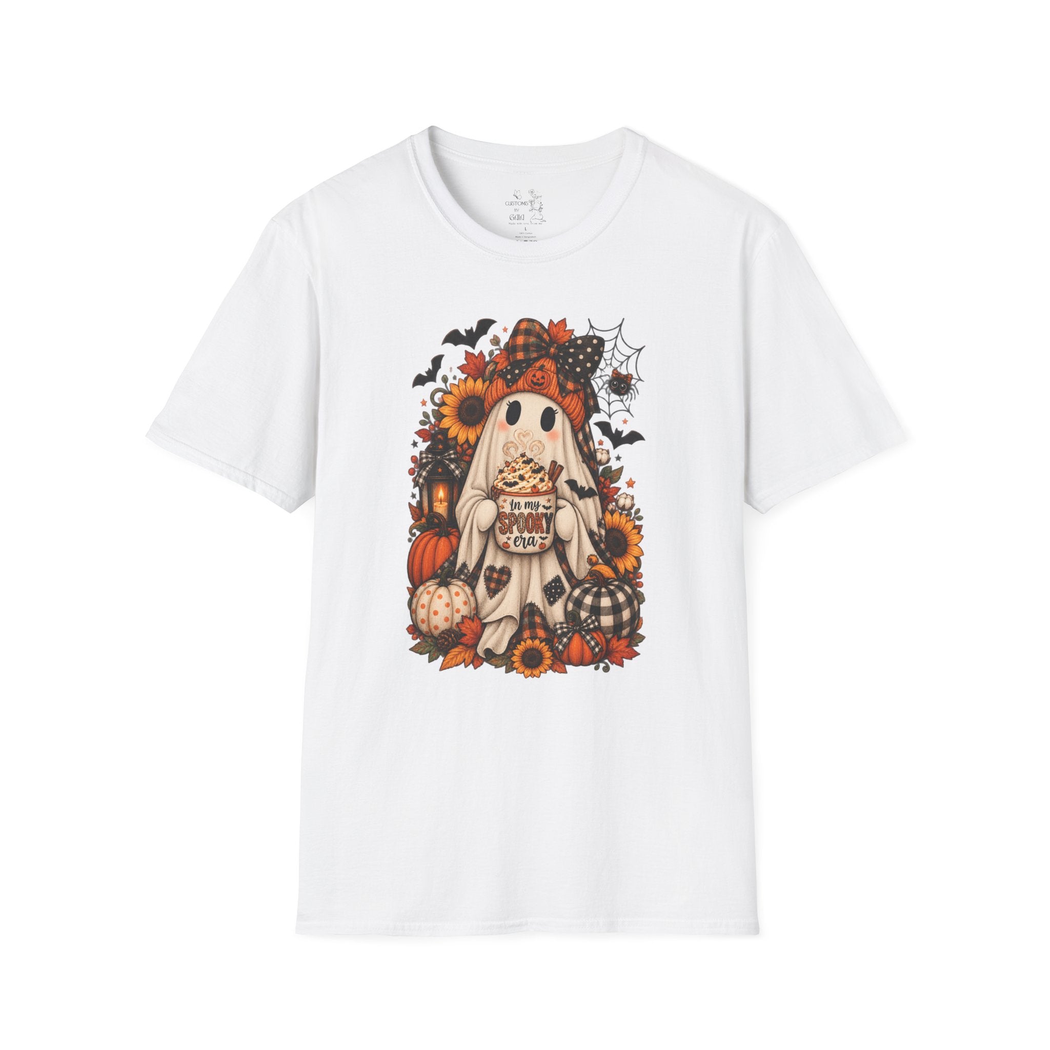 Halloween Ghost Tee – Cute Pumpkin, Sunflower & Trick-or-Treat Design
