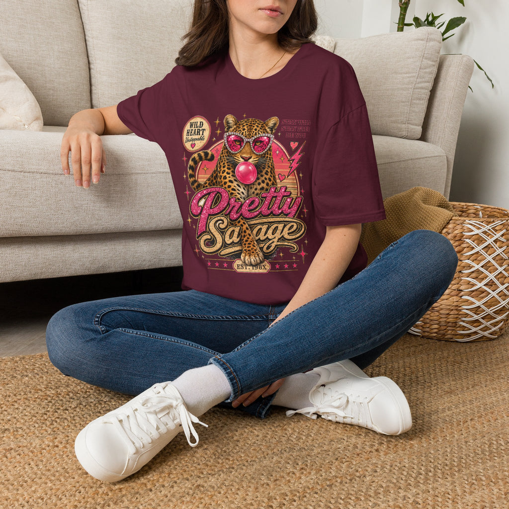 Leopard 'Pretty Savage' Graphic T-Shirt — Retro Wild Heart Design