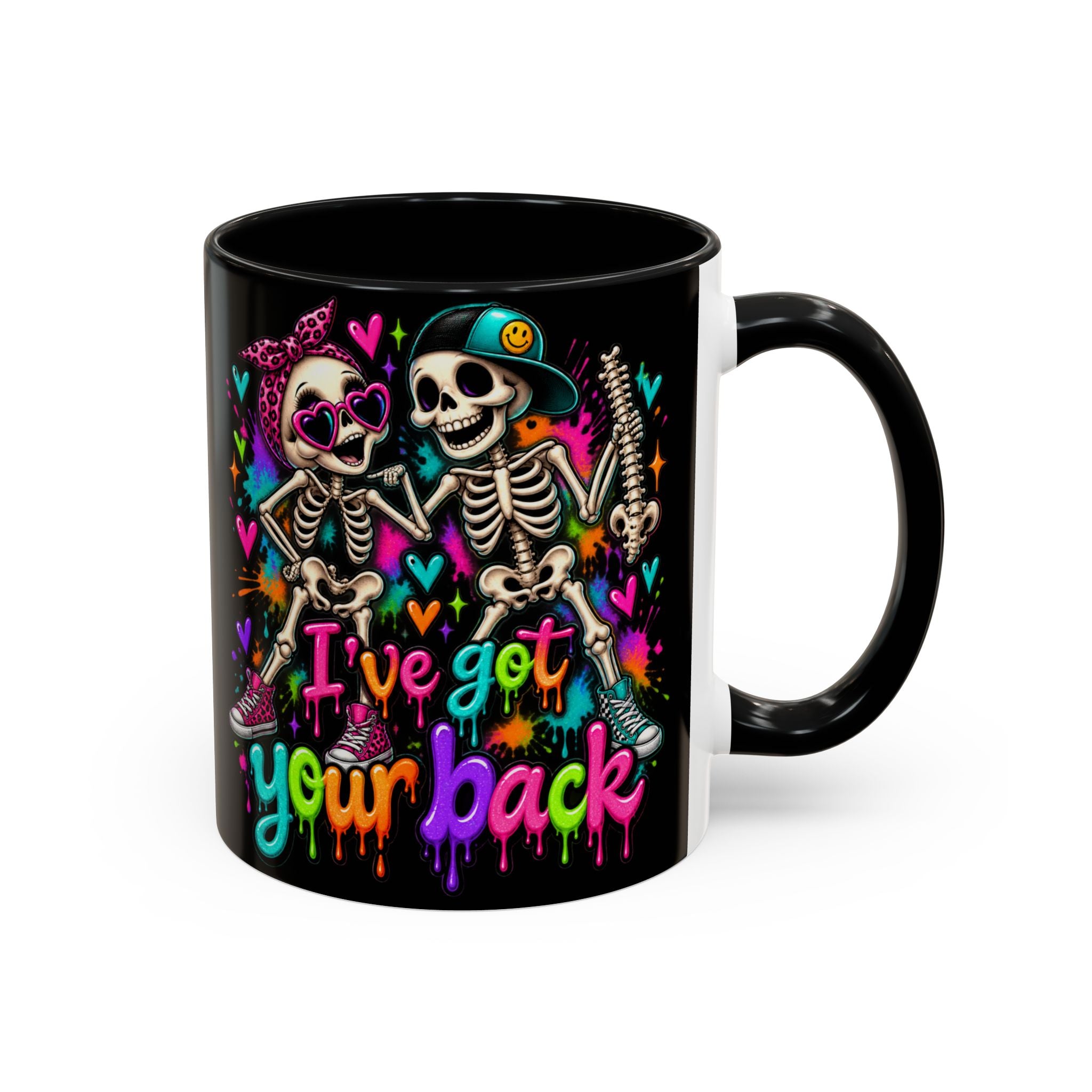 "I’ve Got Your Back" Skeleton Coffee Mug — Colorful Gothic Accent 11/15oz